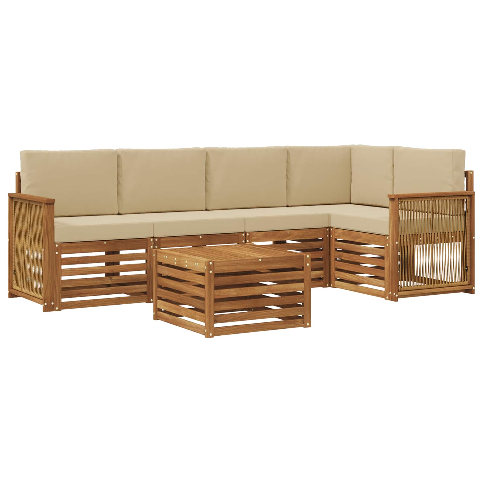 vidaXL Sofa-Sets 6 pcs Natuurlijk en Crème Massief Acaciahout