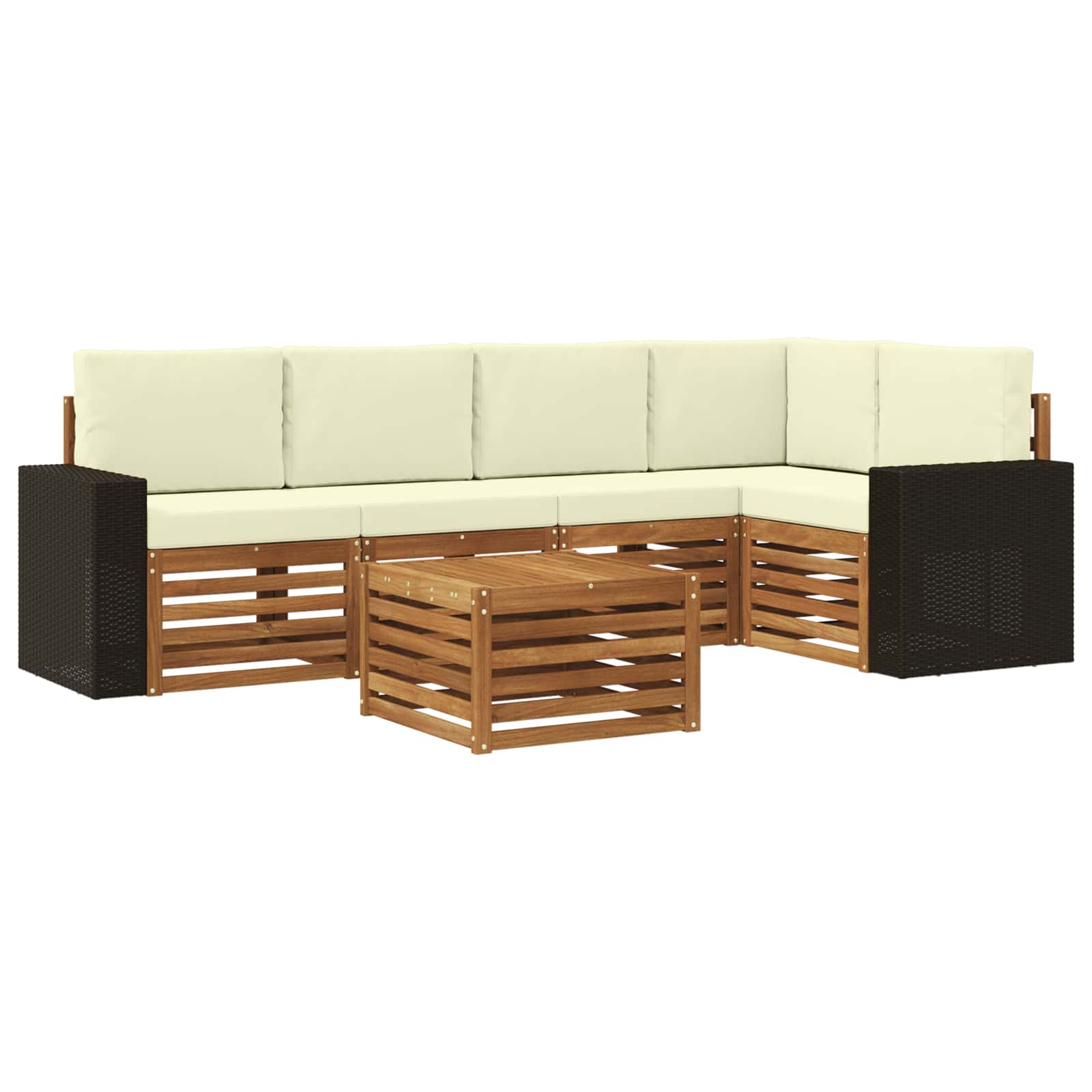 vidaXL Sofa-Sets 6 pcs Natuurlijk en Crème Massief Acaciahout