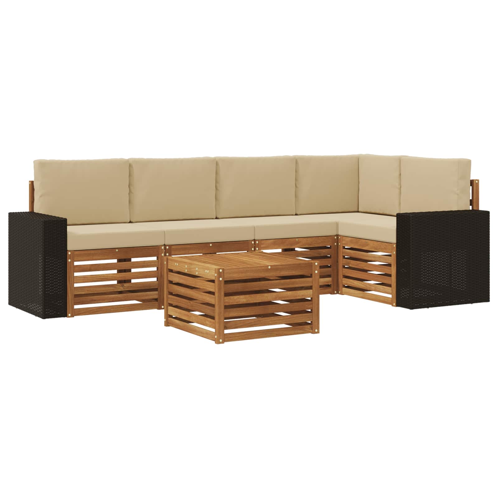 vidaXL Sofa-Sets 6 pcs Natuurlijk en Crème Massief Acaciahout
