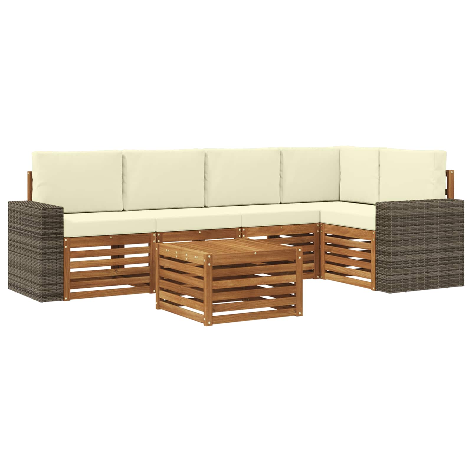 vidaXL Sofa-Sets 6 pcs Natuurlijk en Crème Massief Acaciahout