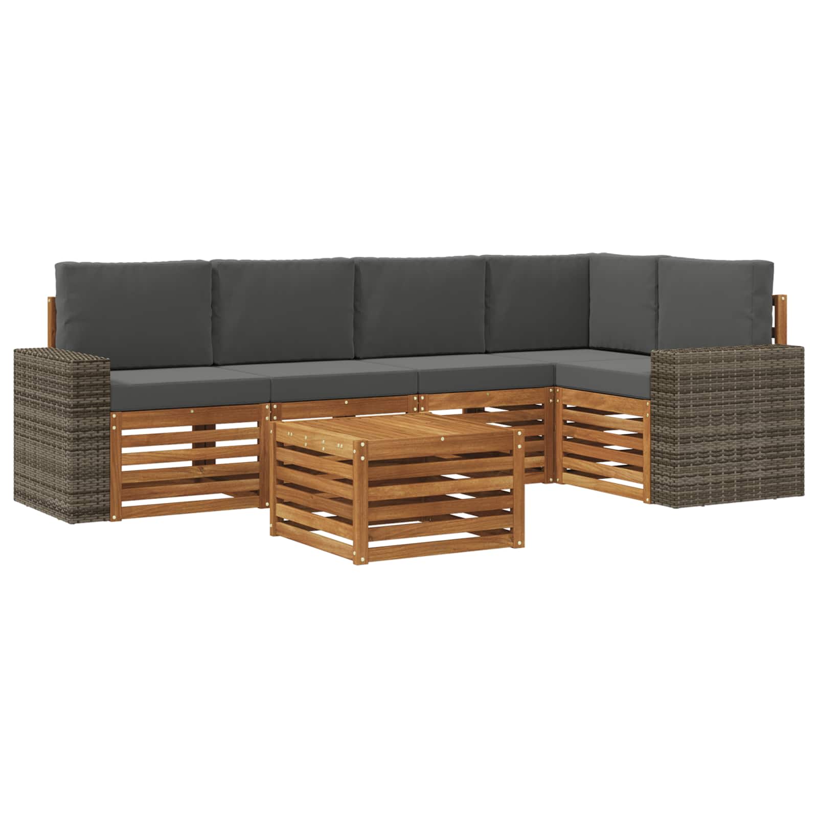 vidaXL Sofa-Sets 6 pcs Natuurlijk en Crème Massief Acaciahout