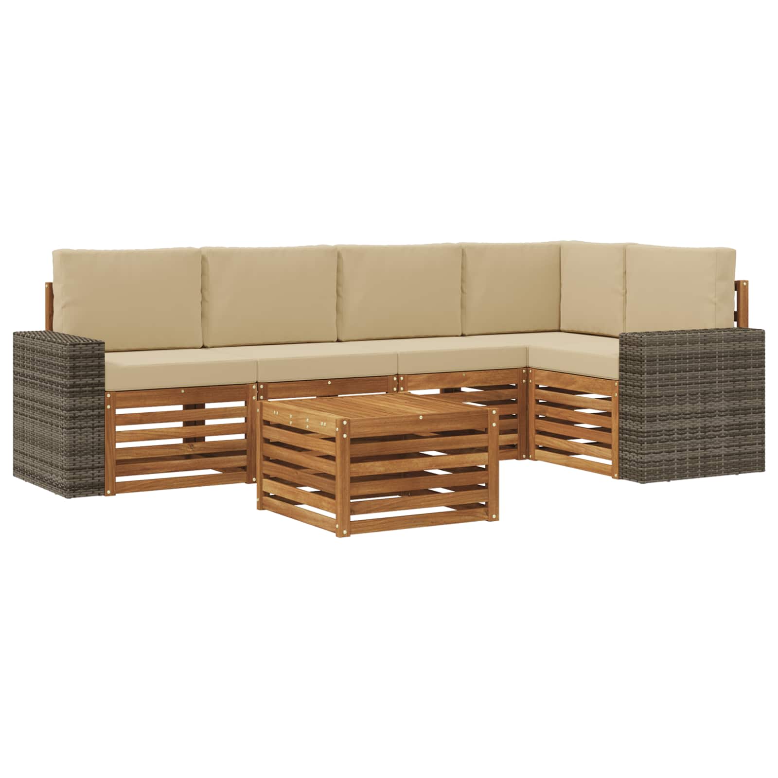 vidaXL Sofa-Sets 6 pcs Natuurlijk en Crème Massief Acaciahout