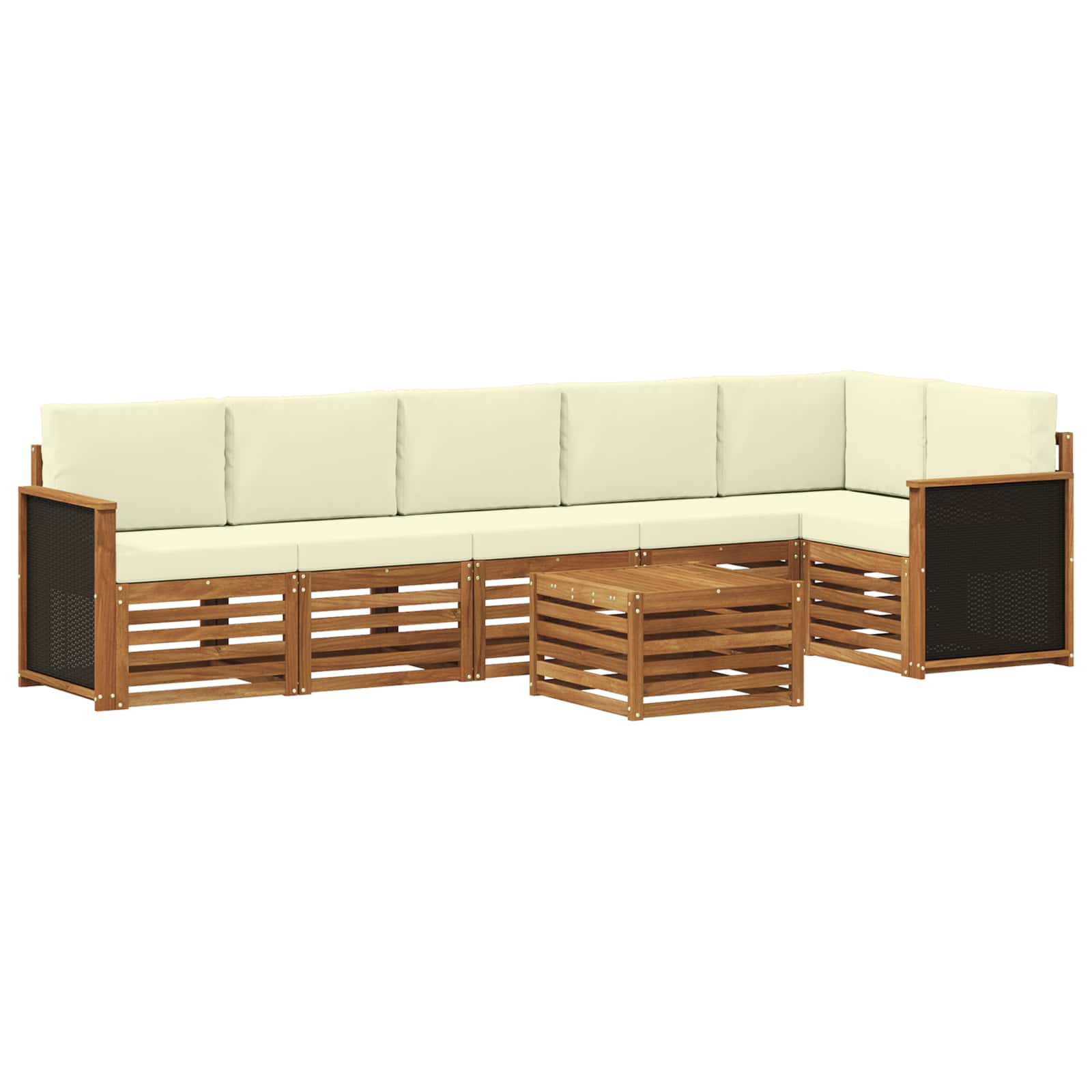 vidaXL Sofa-Sets 7 pcs Natuurlijk en Crème Massief Acaciahout