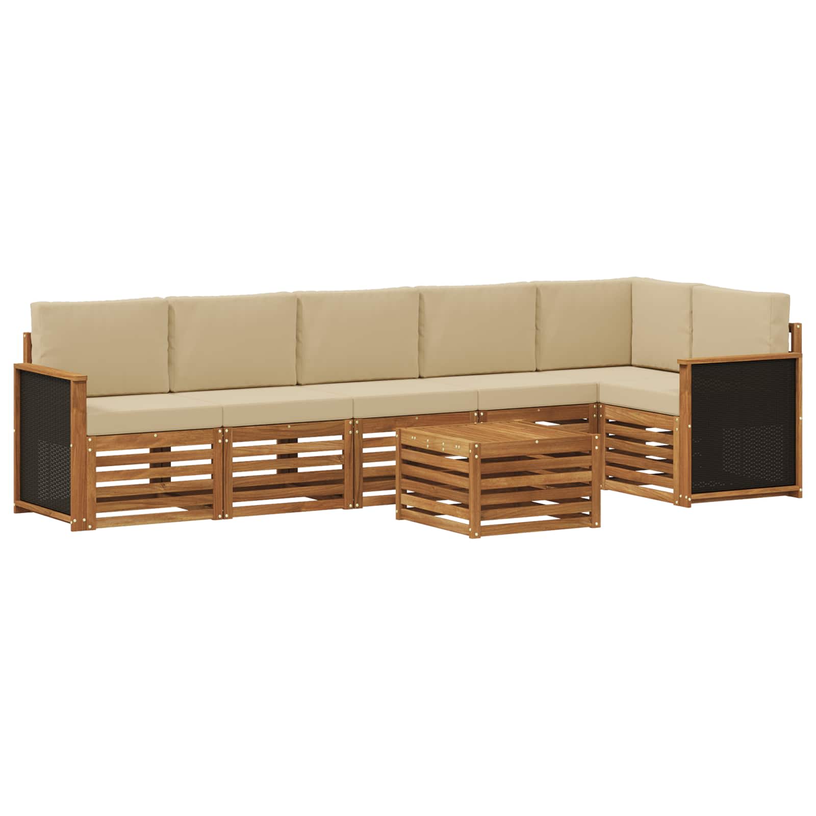vidaXL Sofa-Sets 7 pcs Natuurlijk en Crème Massief Acaciahout
