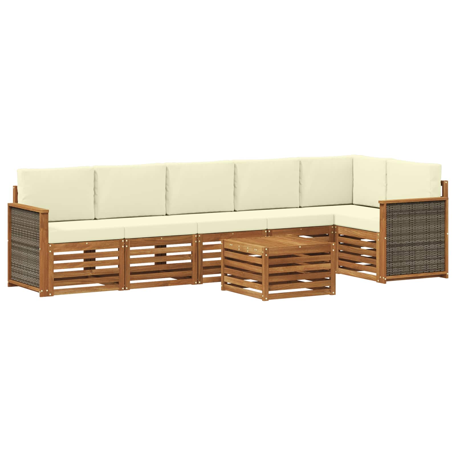vidaXL Sofa-Sets 7 pcs Natuurlijk en Crème Massief Acaciahout
