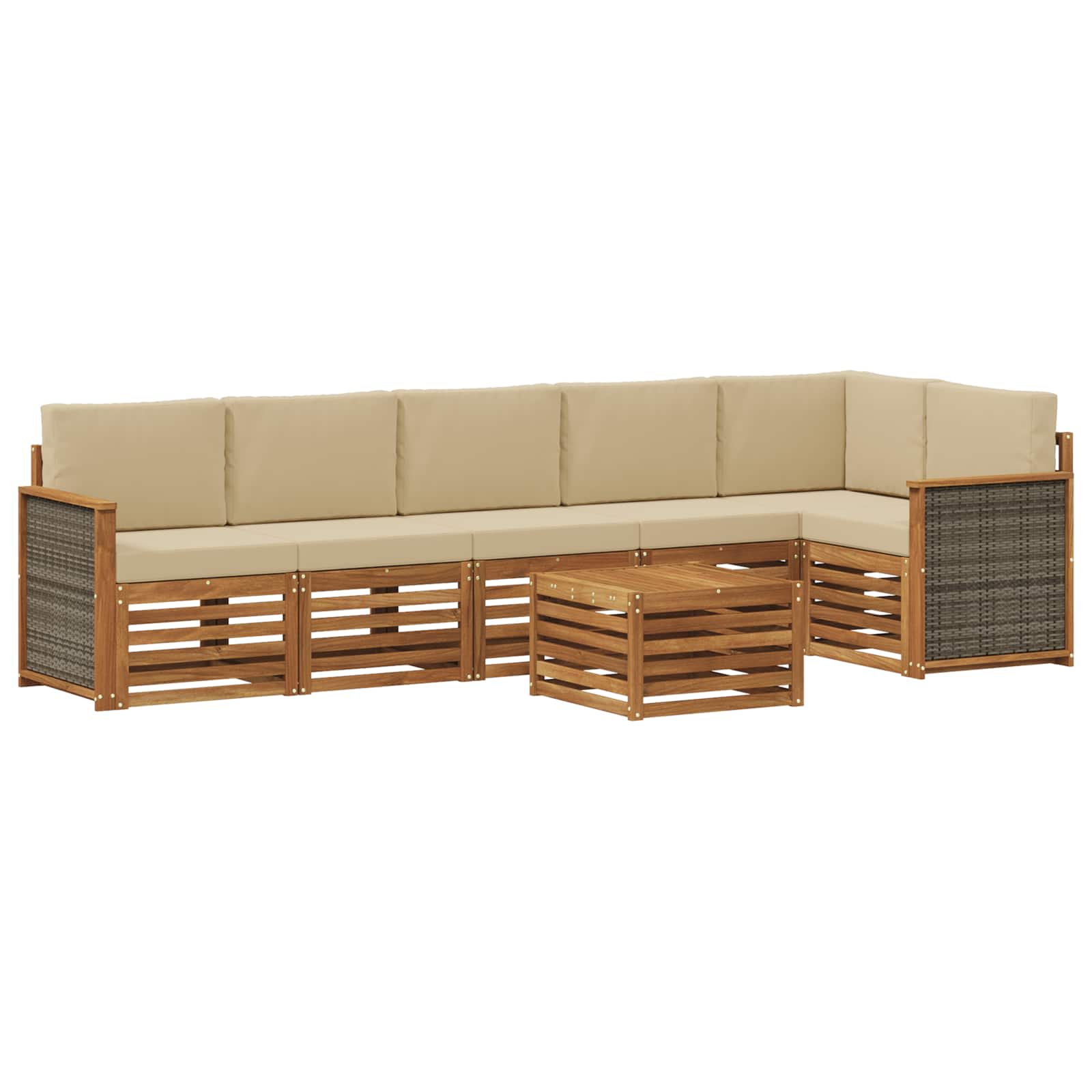 vidaXL Sofa-Sets 7 pcs Natuurlijk en Crème Massief Acaciahout