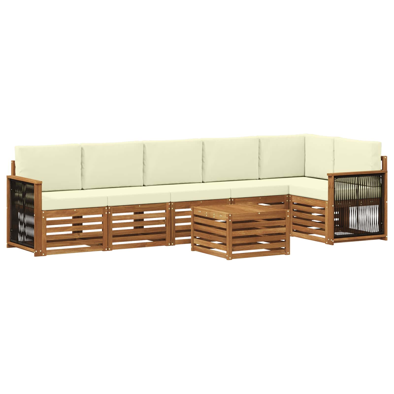 vidaXL Sofa-Sets 7 pcs Natuurlijk en Crème Massief Acaciahout