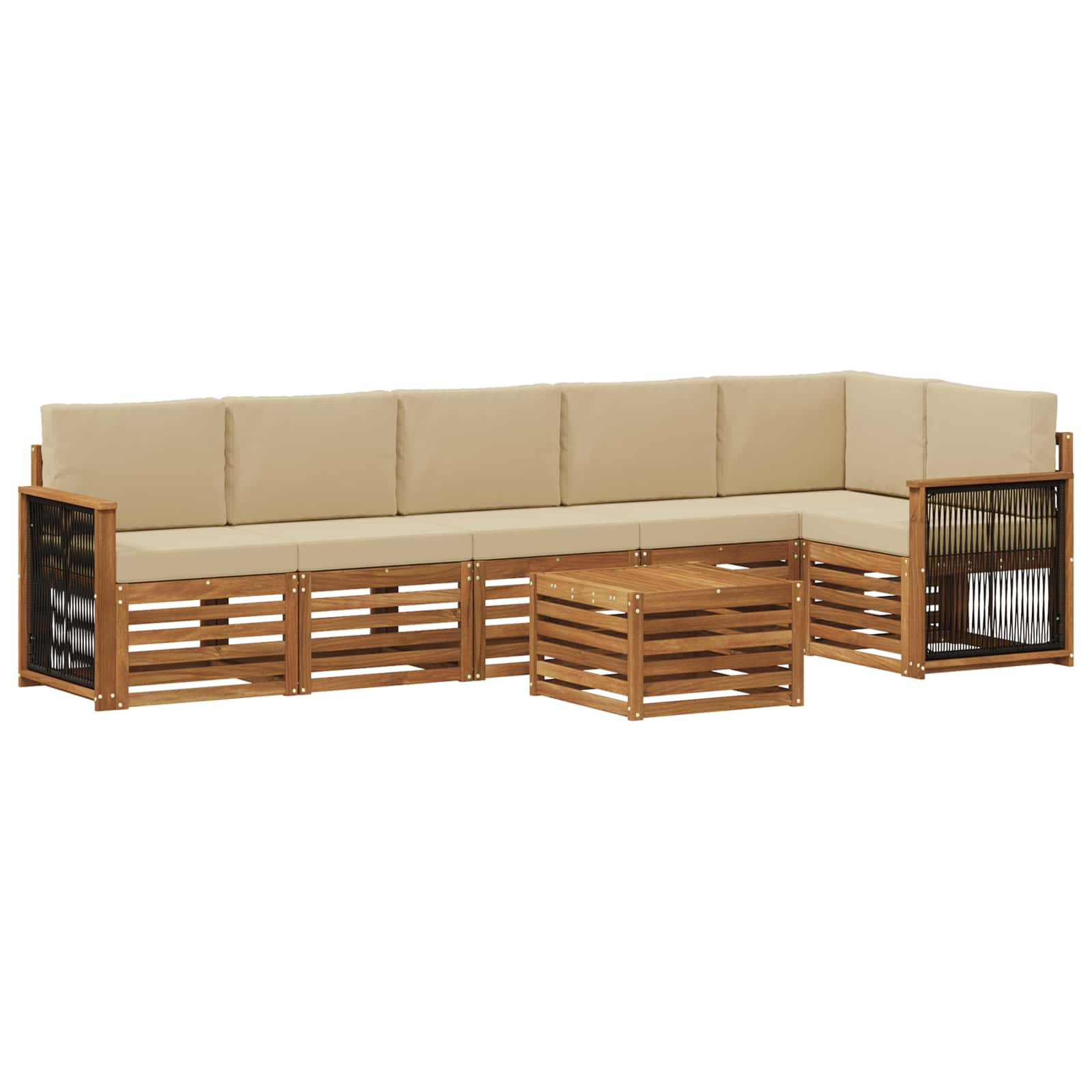 vidaXL Sofa-Sets 7 pcs Natuurlijk en Crème Massief Acaciahout