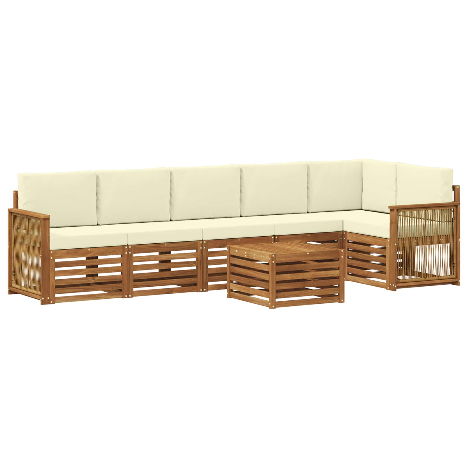 vidaXL Sofa-Sets 7 pcs Natuurlijk en Crème Massief Acaciahout