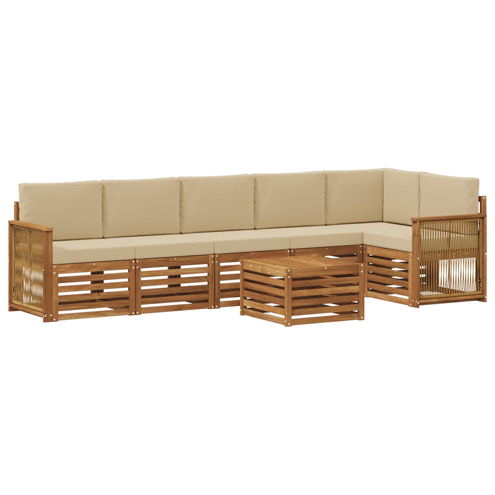 vidaXL Sofa-Sets 7 pcs Natuurlijk en Crème Massief Acaciahout