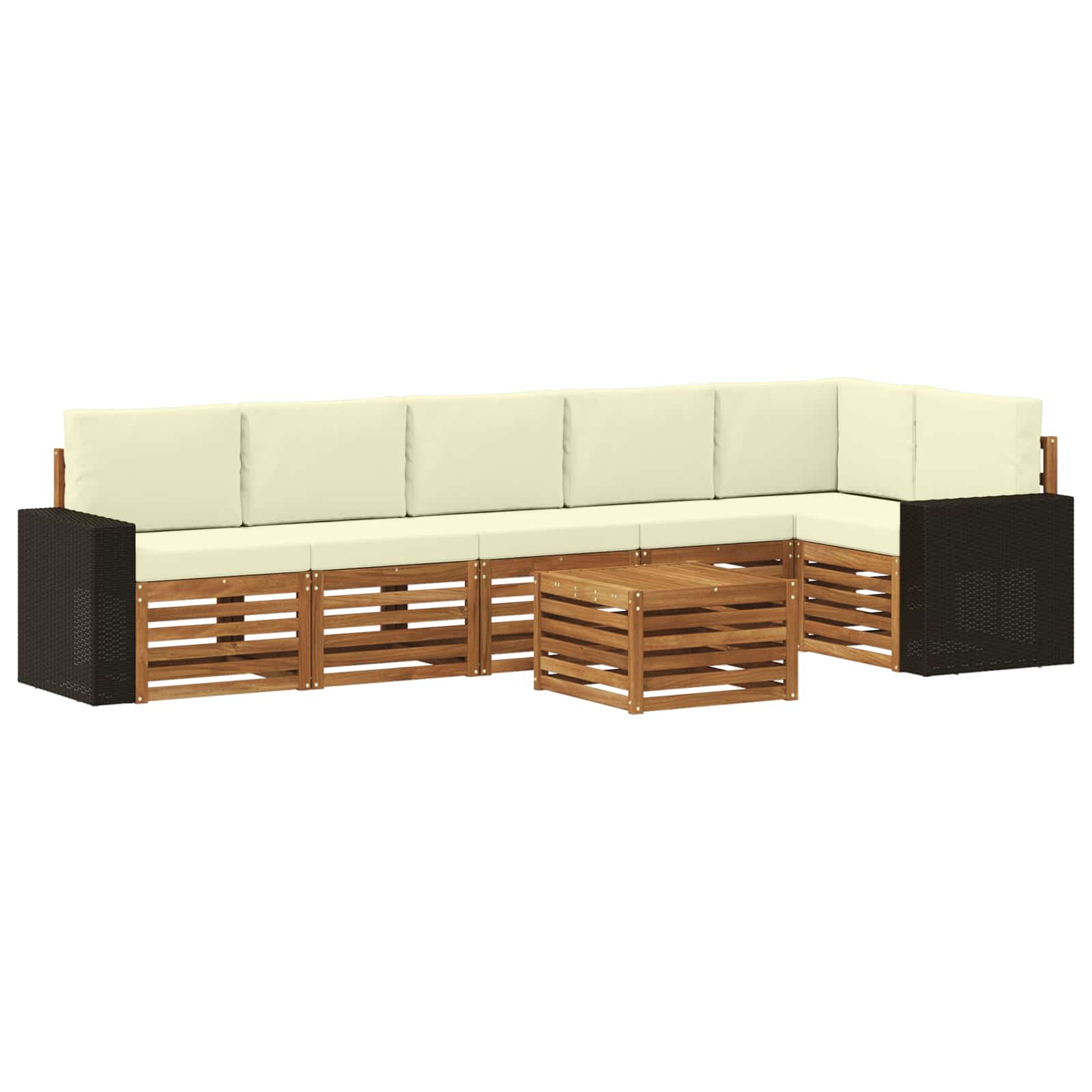 vidaXL Sofa-Sets 7 pcs Natuurlijk en Crème Massief Acaciahout