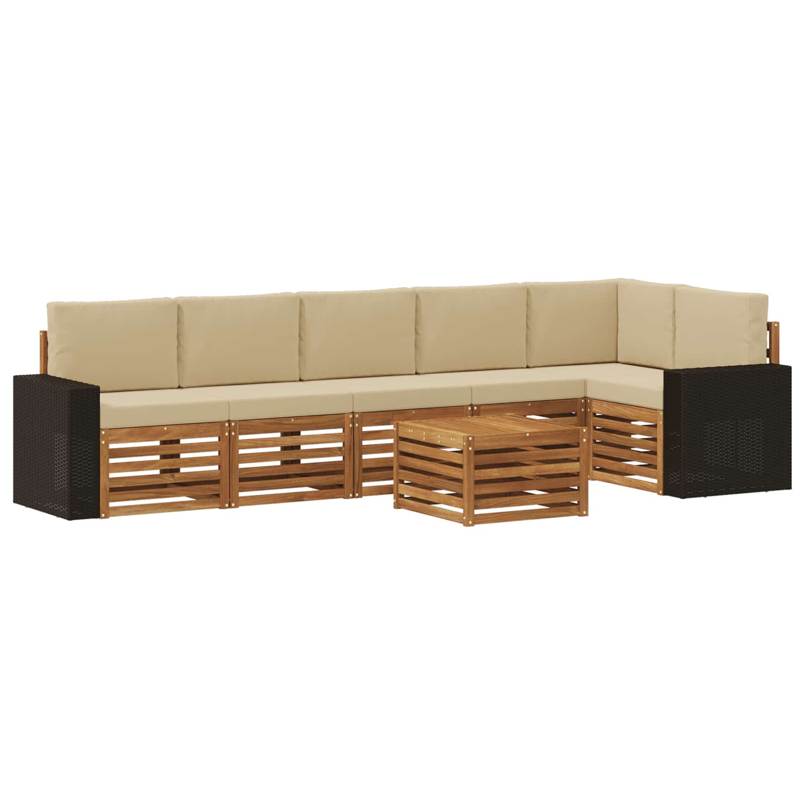 vidaXL Sofa-Sets 7 pcs Natuurlijk en Crème Massief Acaciahout