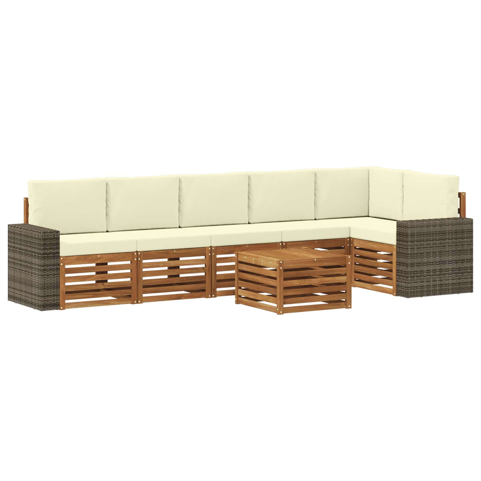 vidaXL Sofa-Sets 7 pcs Natuurlijk en Crème Massief Acaciahout