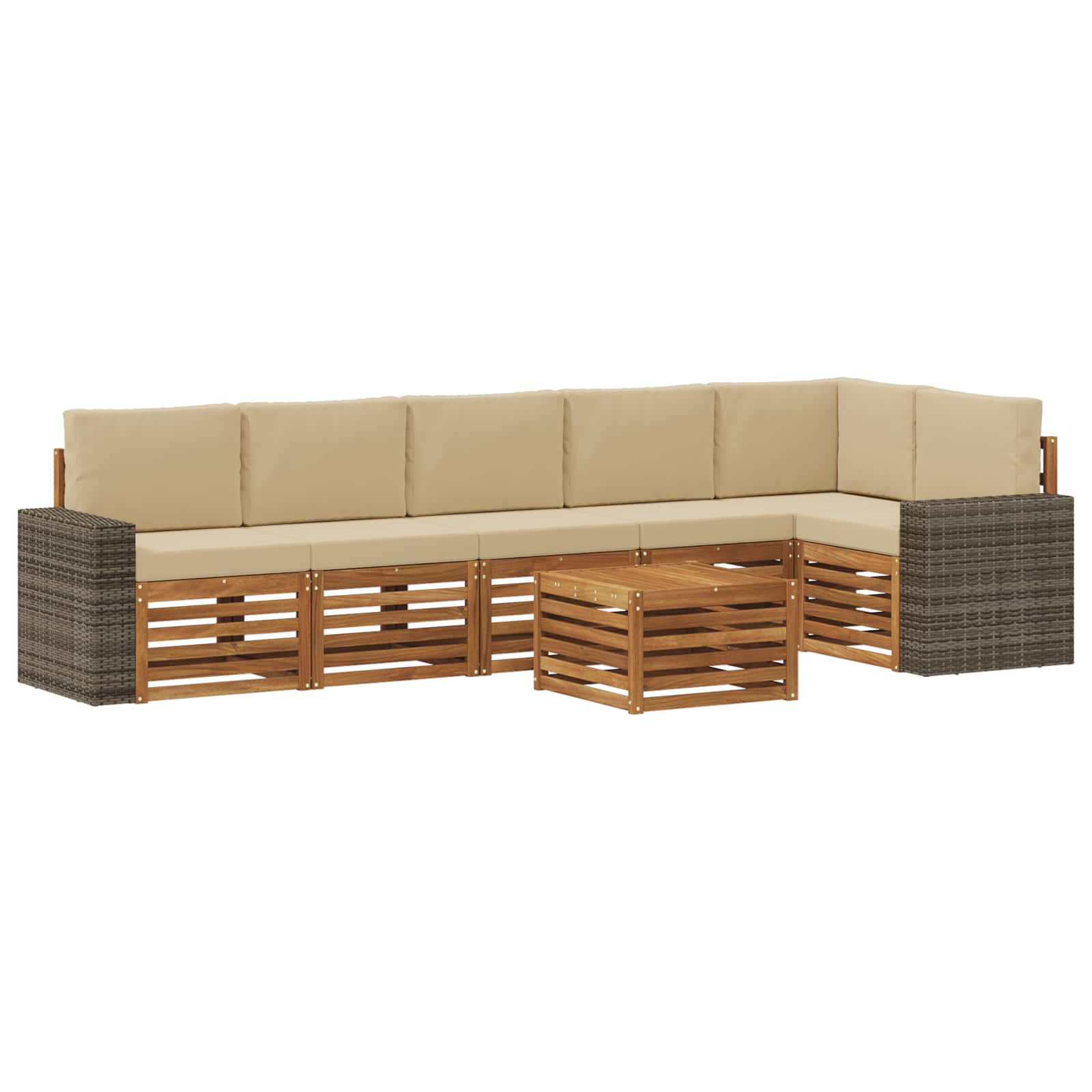 vidaXL Sofa-Sets 7 pcs Natuurlijk en Crème Massief Acaciahout