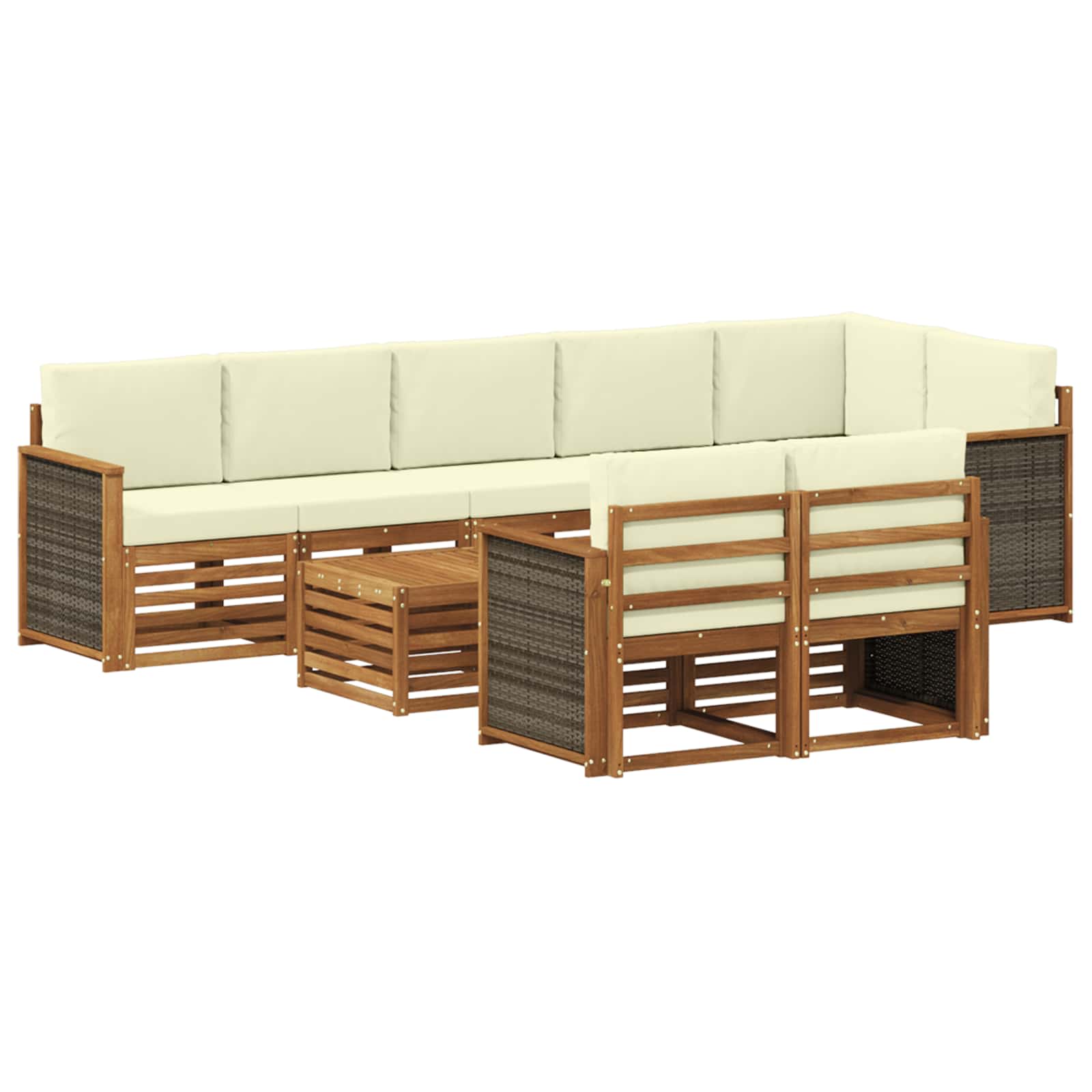 vidaXL Sofa-Sets 9 pcs Natuurlijk en Crème Massief Acaciahout