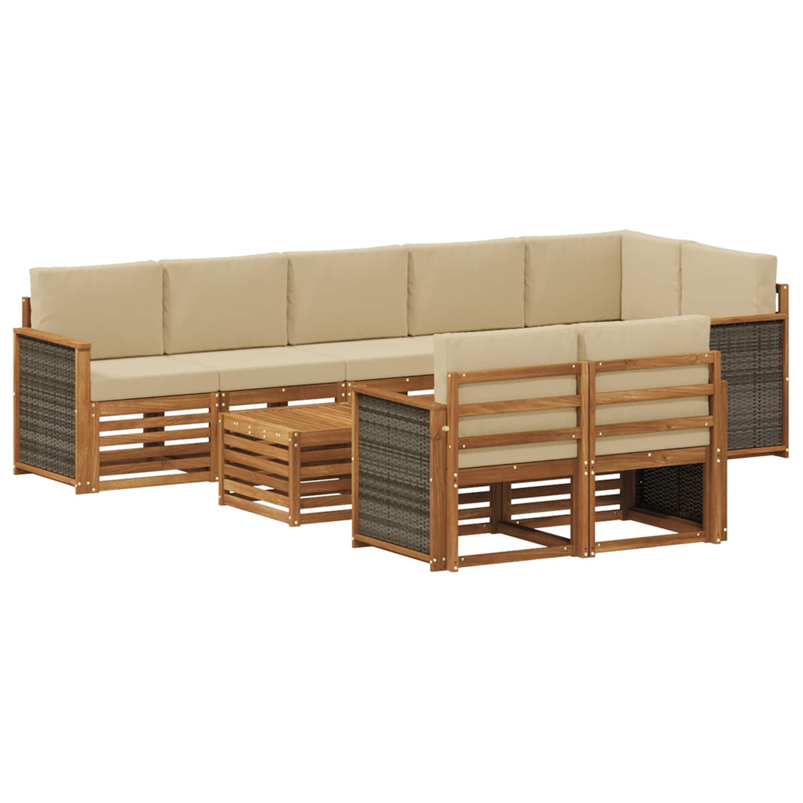 vidaXL Sofa-Sets 9 pcs Natuurlijk en Crème Massief Acaciahout