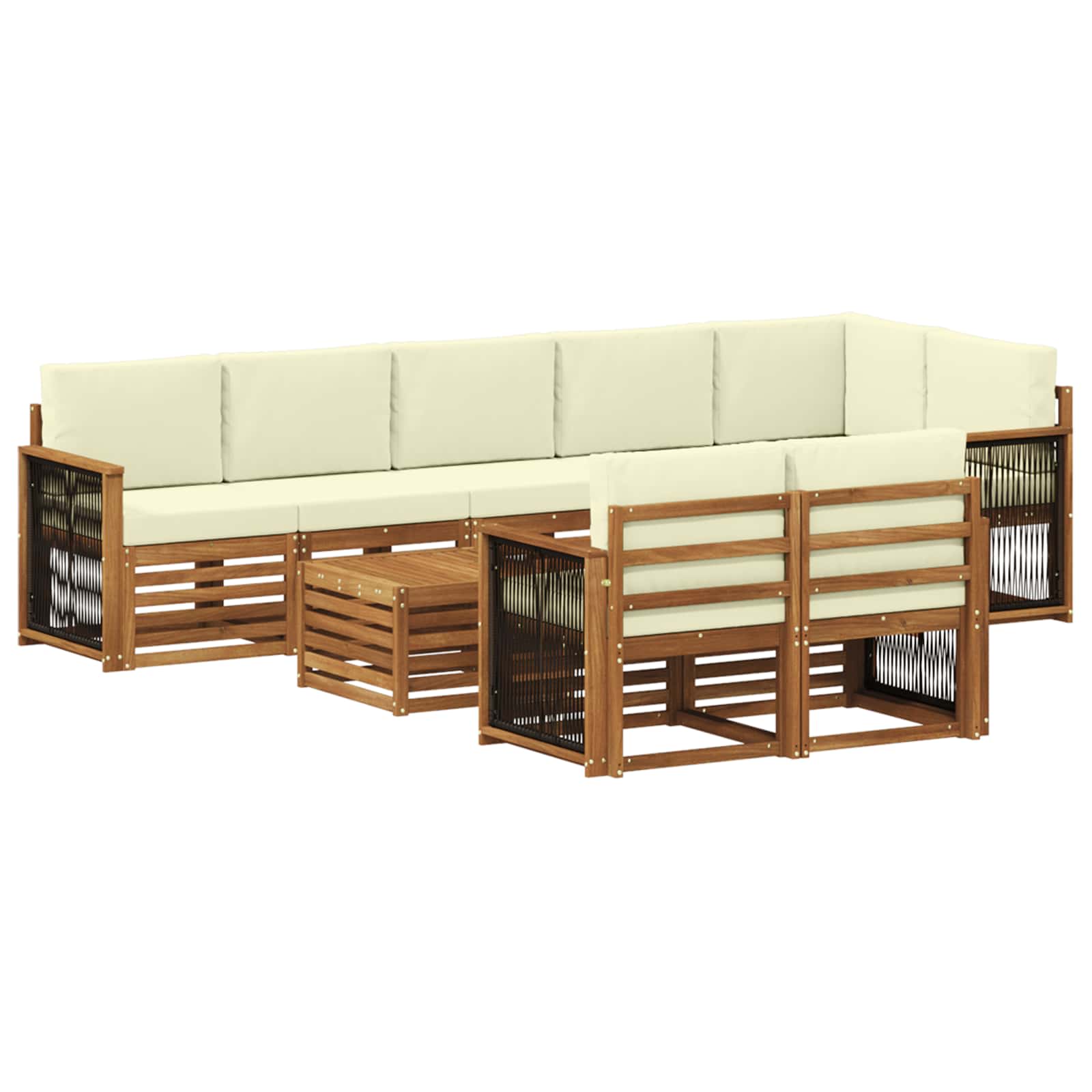 vidaXL Sofa-Sets 9 pcs Natuurlijk en Crème Massief Acaciahout