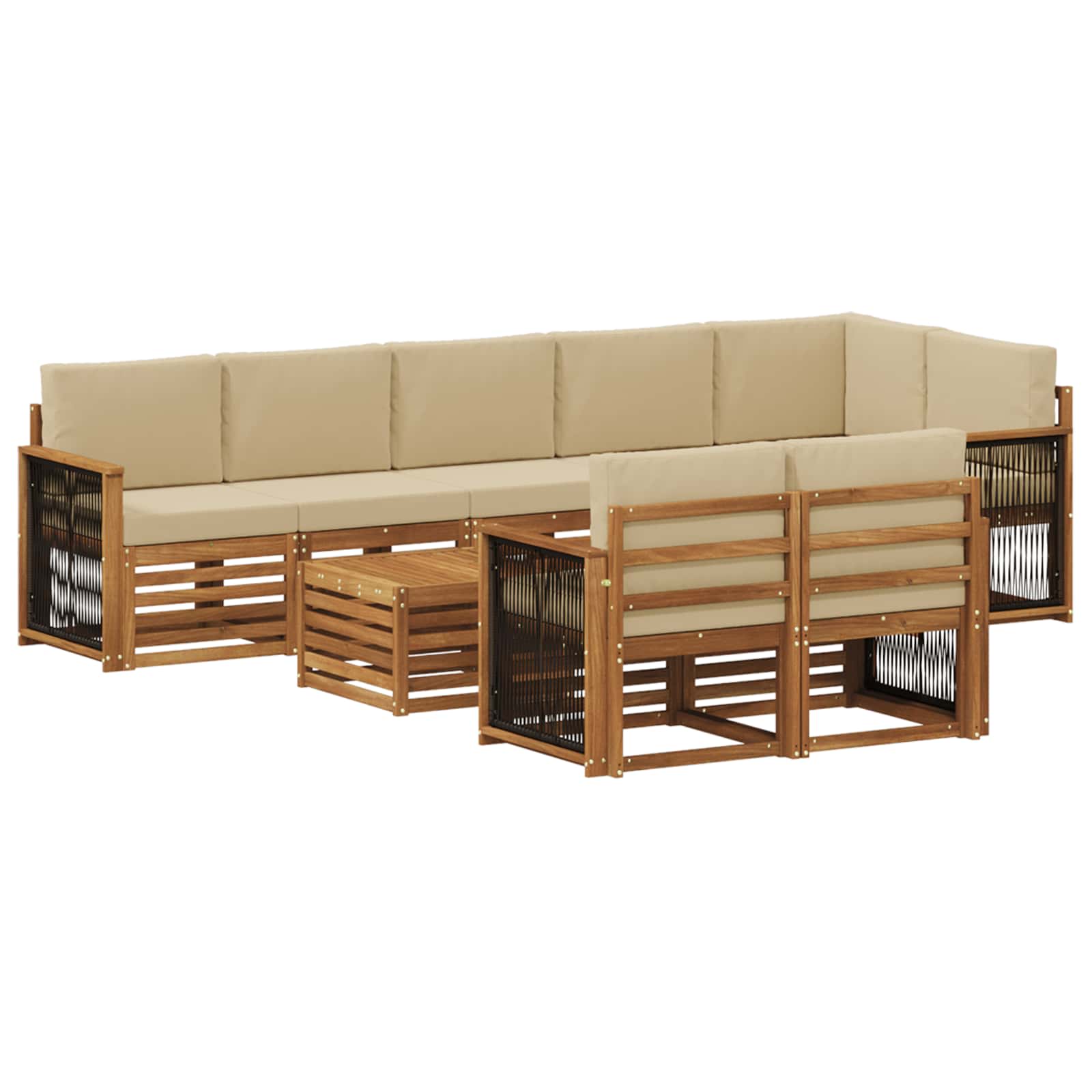 vidaXL Sofa-Sets 9 pcs Natuurlijk en Crème Massief Acaciahout