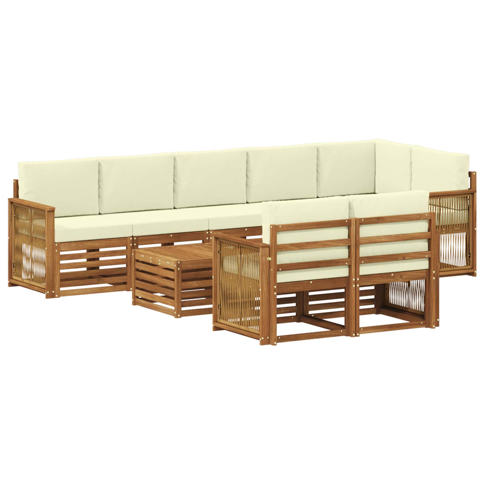 vidaXL Sofa-Sets 9 pcs Natuurlijk en Crème Massief Acaciahout