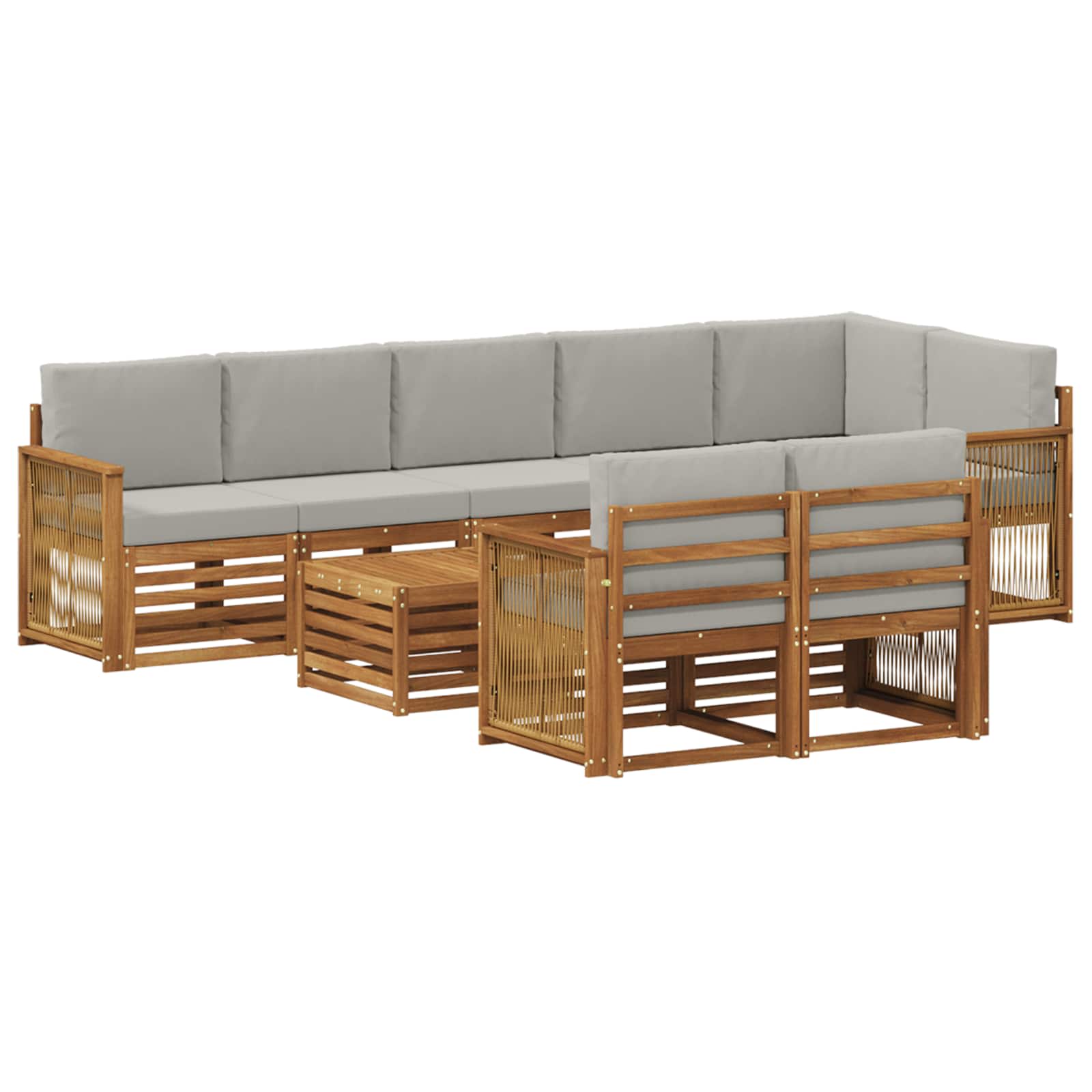 vidaXL Sofa-Sets 9 pcs Natuurlijk en Crème Massief Acaciahout
