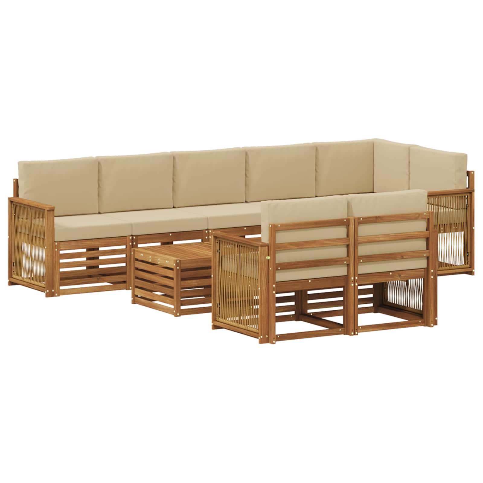 vidaXL Sofa-Sets 9 pcs Natuurlijk en Crème Massief Acaciahout