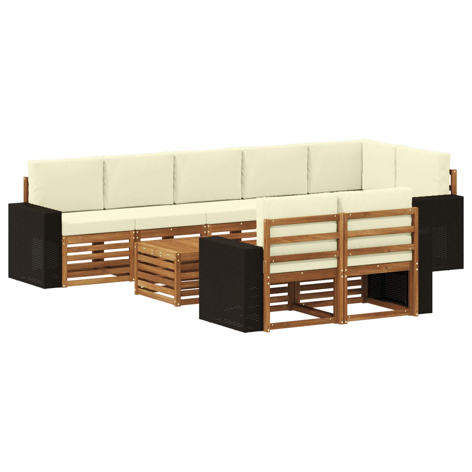 vidaXL Sofa-Sets 9 pcs Natuurlijk en Crème Massief Acaciahout