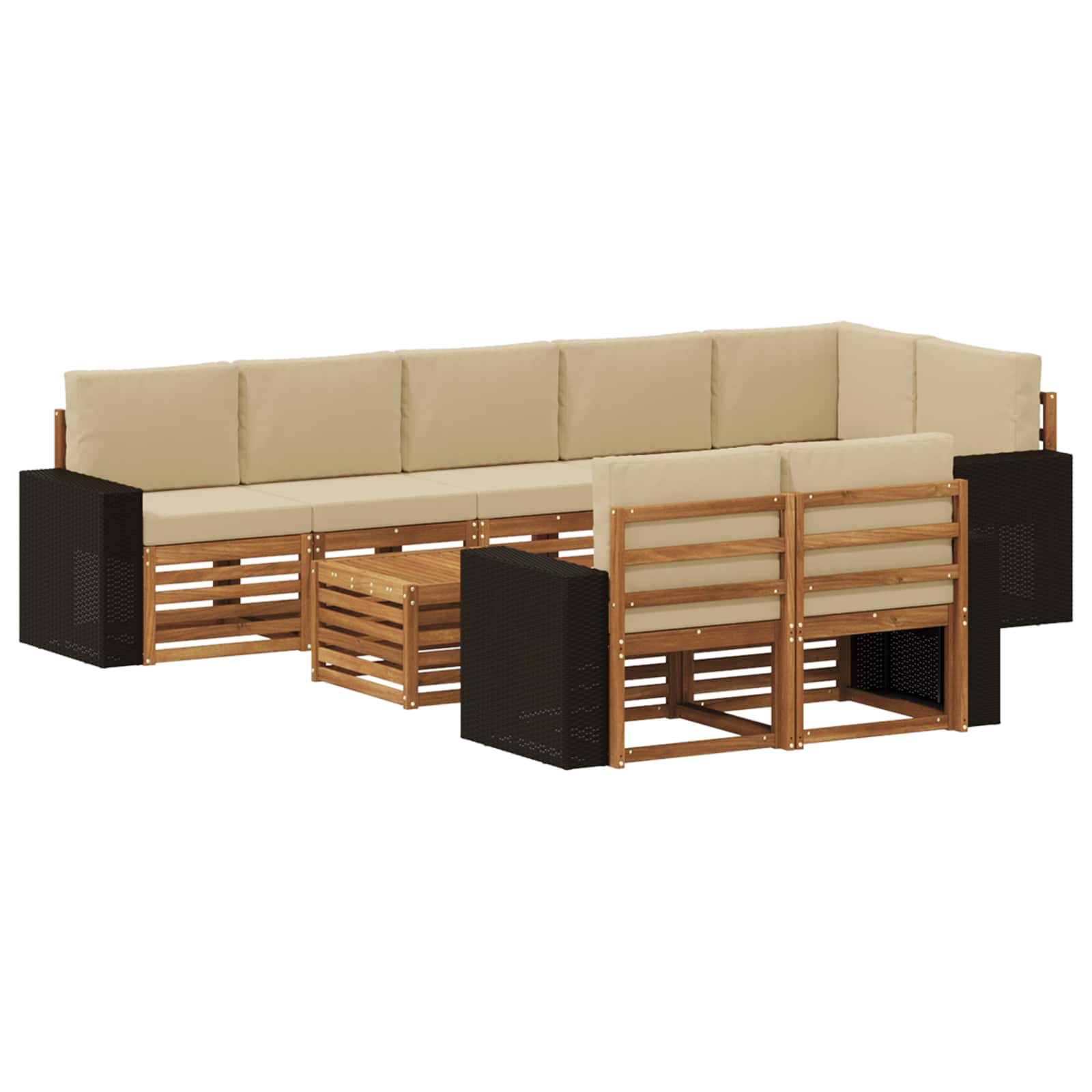 vidaXL Sofa-Sets 9 pcs Natuurlijk en Crème Massief Acaciahout