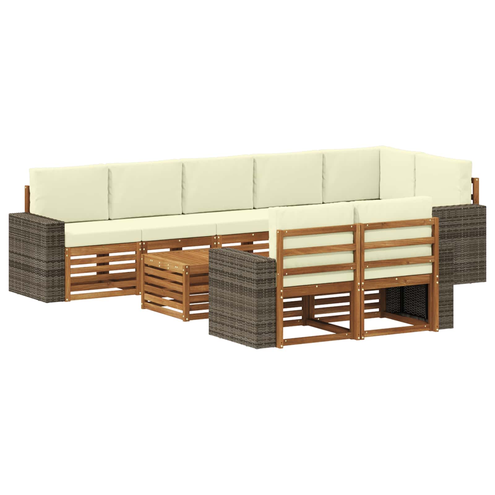 vidaXL Sofa-Sets 9 pcs Natuurlijk en Crème Massief Acaciahout