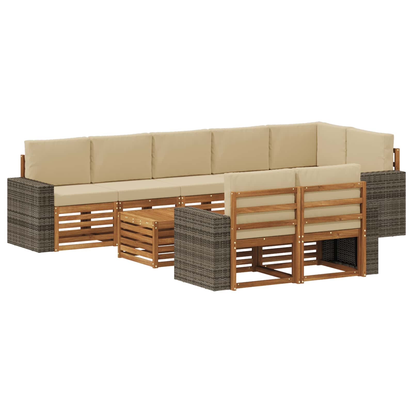 vidaXL Sofa-Sets 9 pcs Natuurlijk en Crème Massief Acaciahout