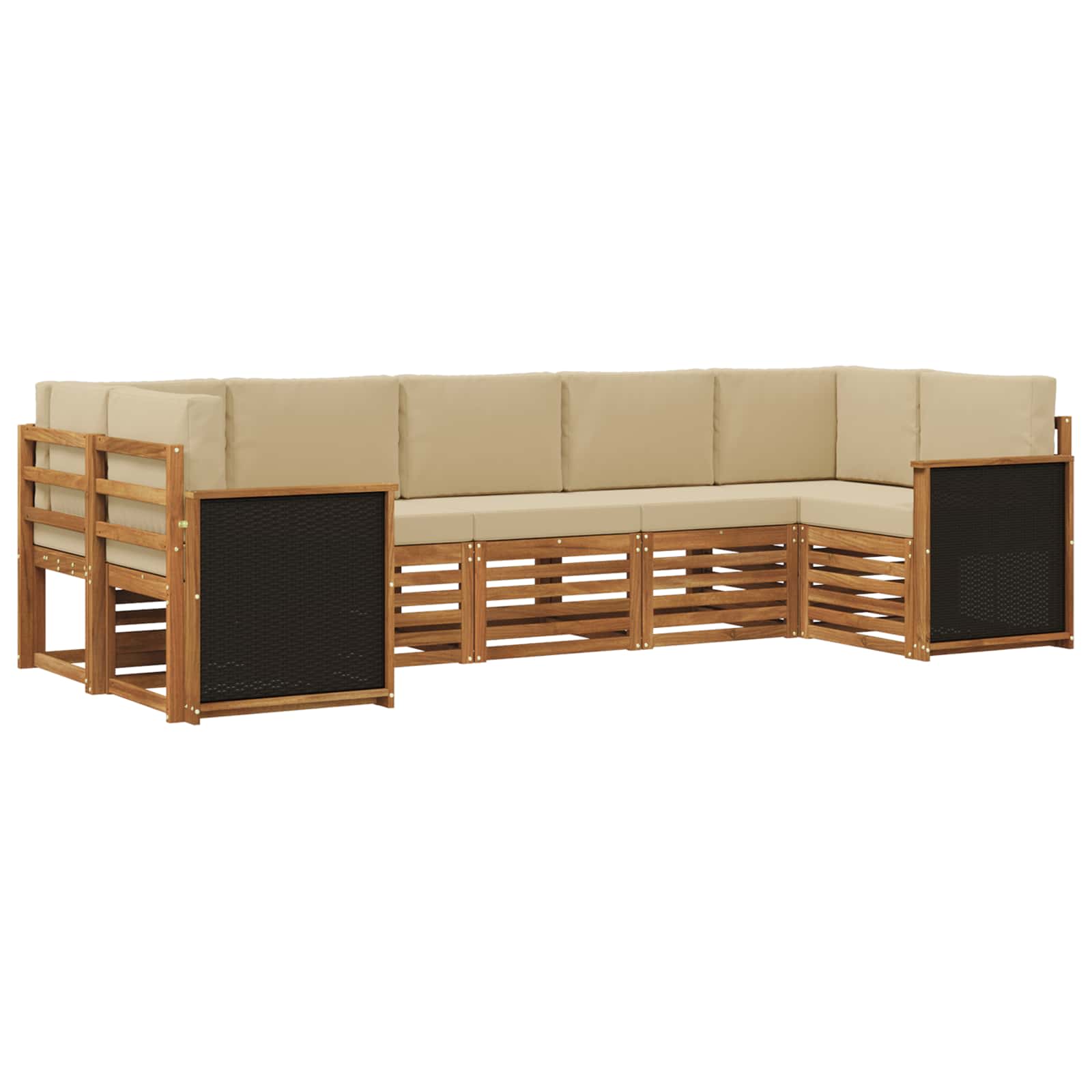 vidaXL Sofa-Sets 7 pcs Natuurlijk en Crème Massief Acaciahout