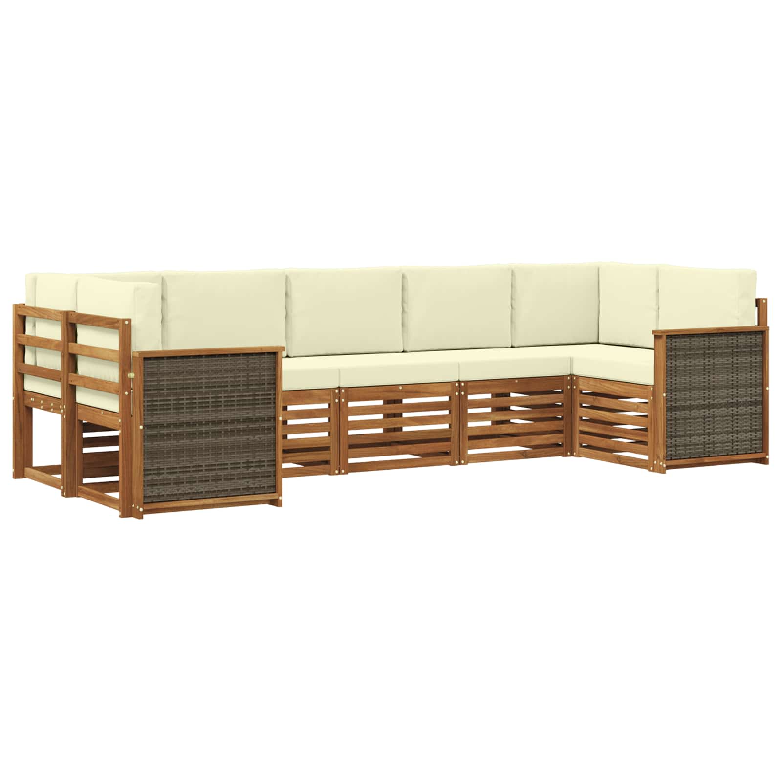 vidaXL Sofa-Sets 7 pcs Natuurlijk en Crème Massief Acaciahout
