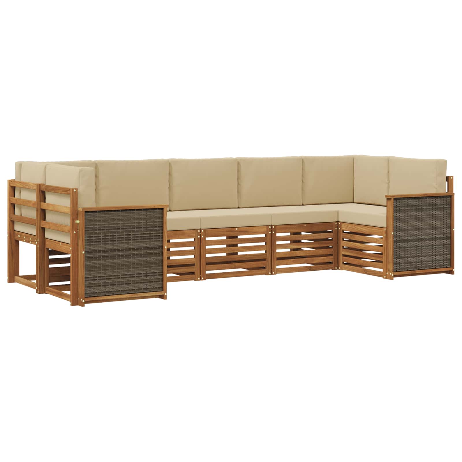 vidaXL Sofa-Sets 7 pcs Natuurlijk en Crème Massief Acaciahout