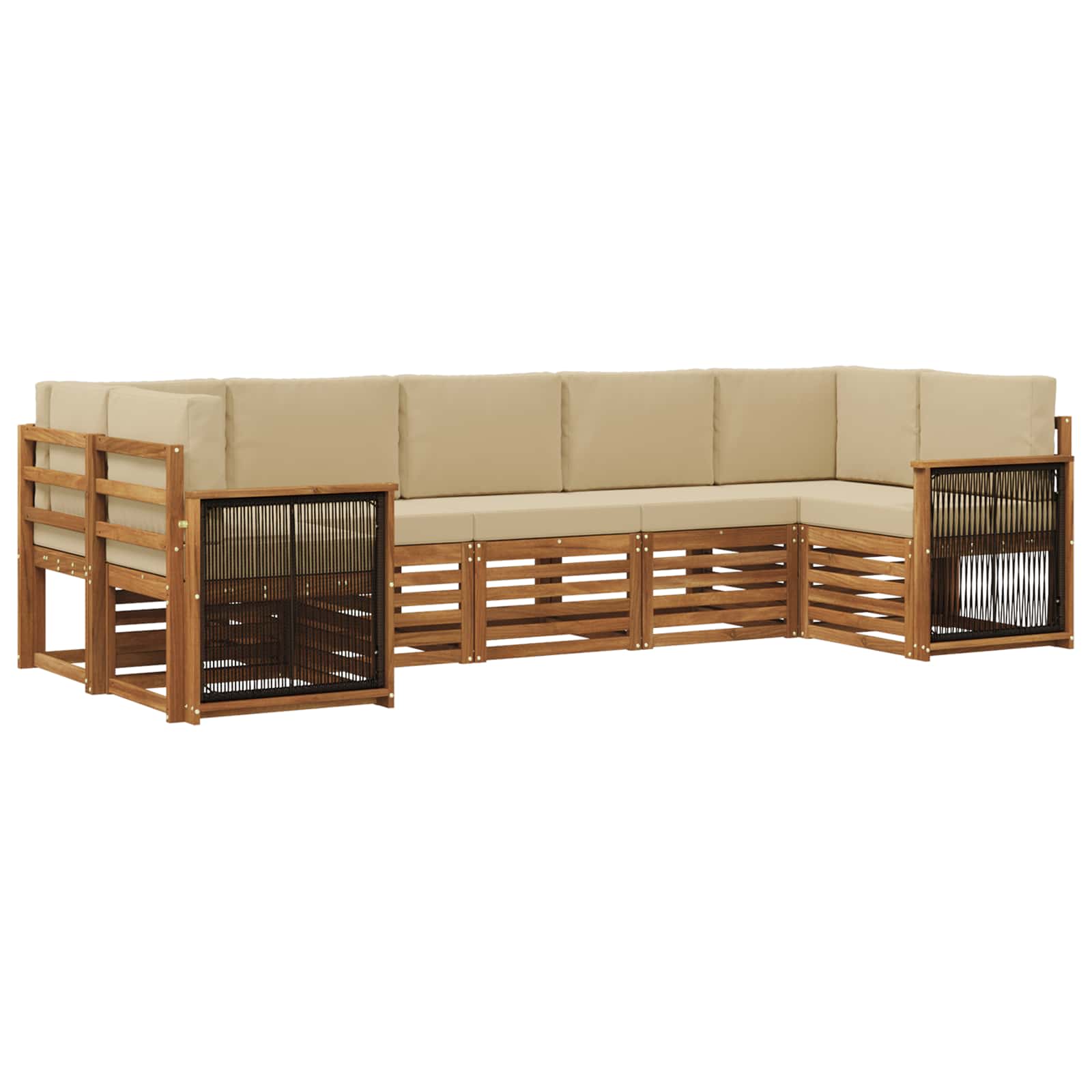 vidaXL Sofa-Sets 7 pcs Natuurlijk en Crème Massief Acaciahout