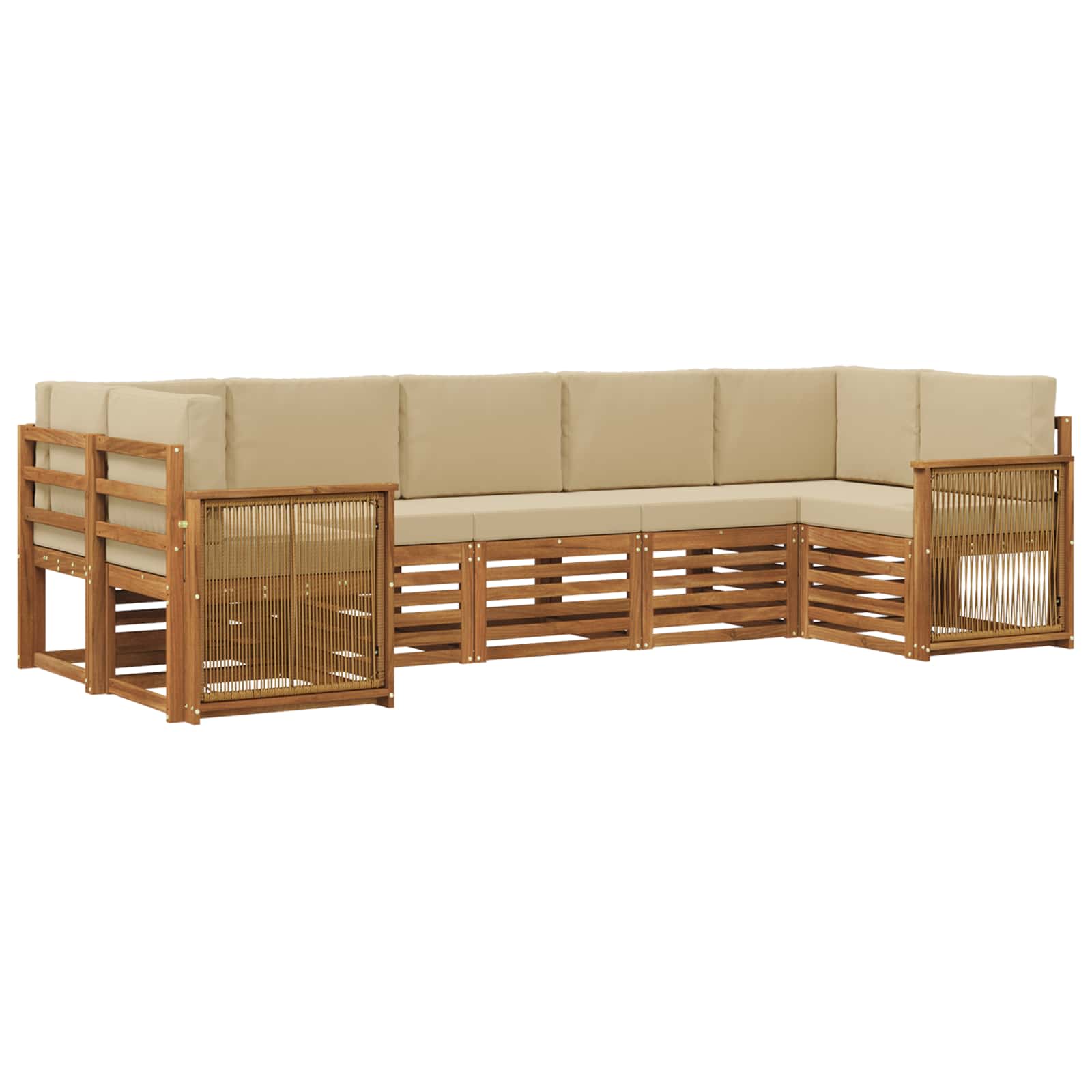 vidaXL Sofa-Sets 7 pcs Natuurlijk en Crème Massief Acaciahout