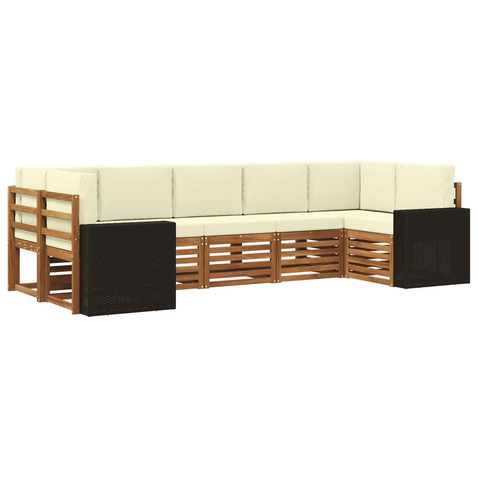 vidaXL Sofa-Sets 7 pcs Natuurlijk en Crème Massief Acaciahout