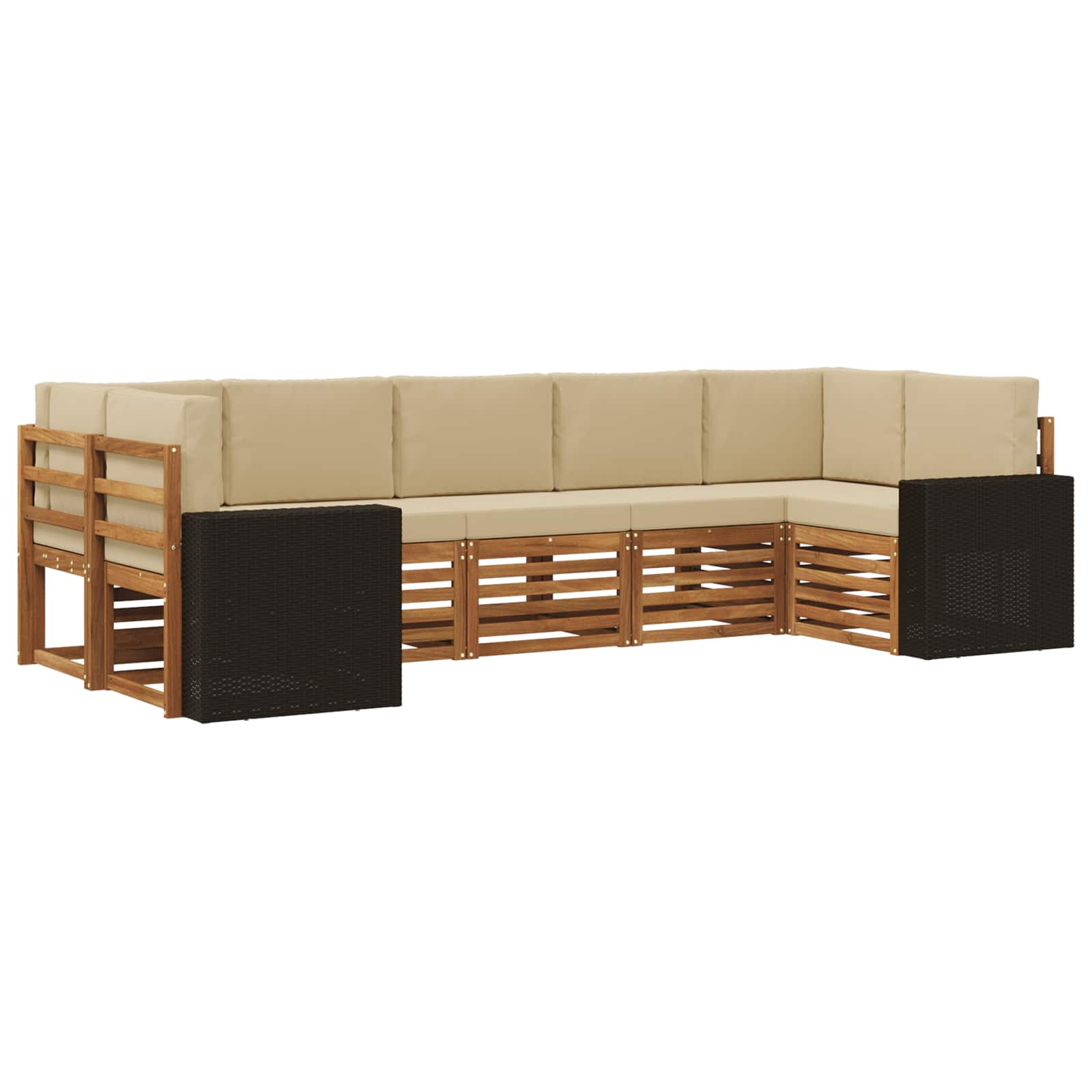 vidaXL Sofa-Sets 7 pcs Natuurlijk en Crème Massief Acaciahout