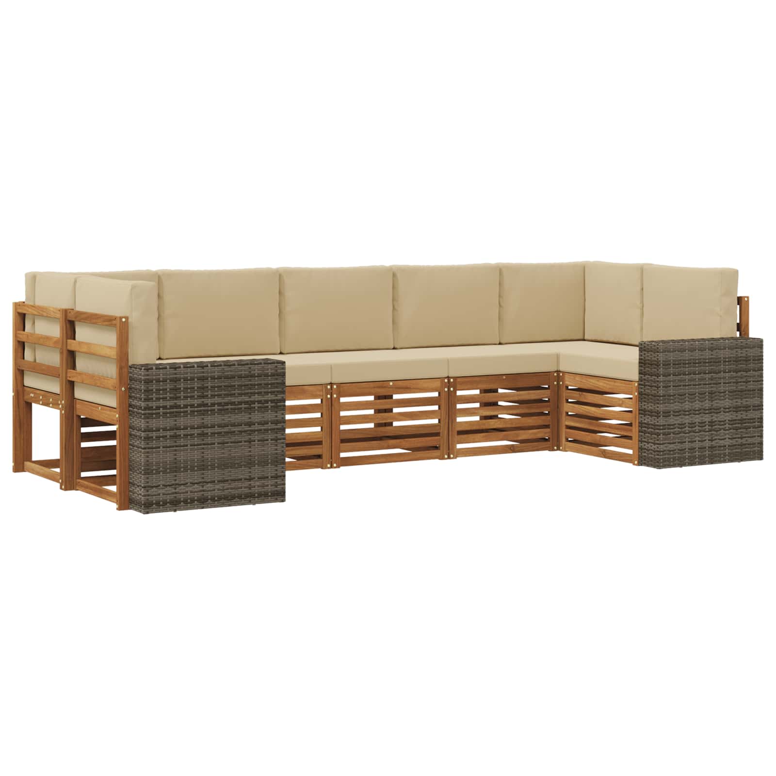 vidaXL Sofa-Sets 7 pcs Natuurlijk en Crème Massief Acaciahout