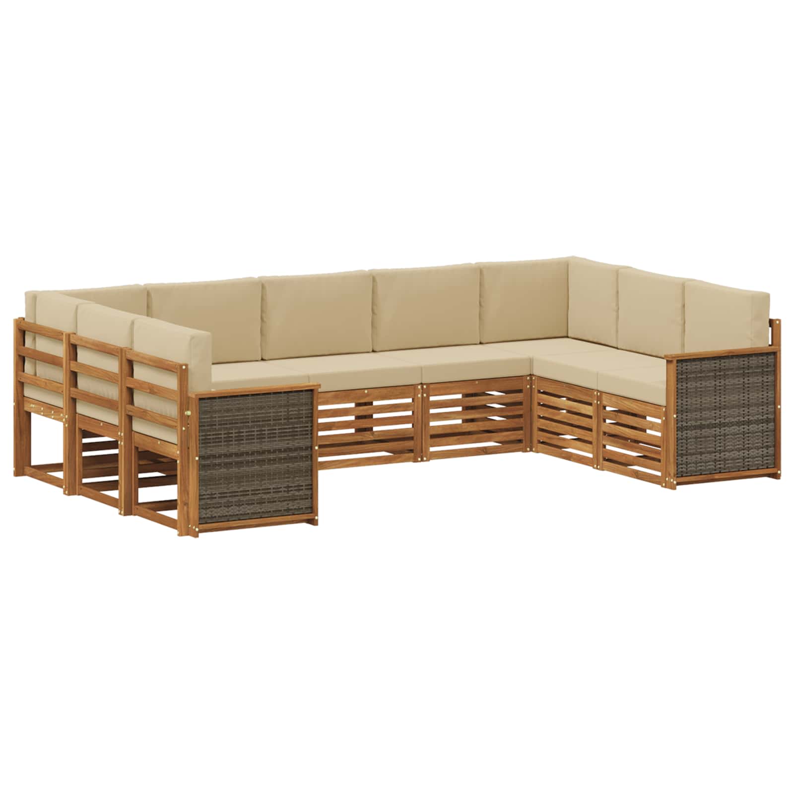 vidaXL Sofa-Sets 9 pcs Natuurlijk en Crème Massief Acaciahout