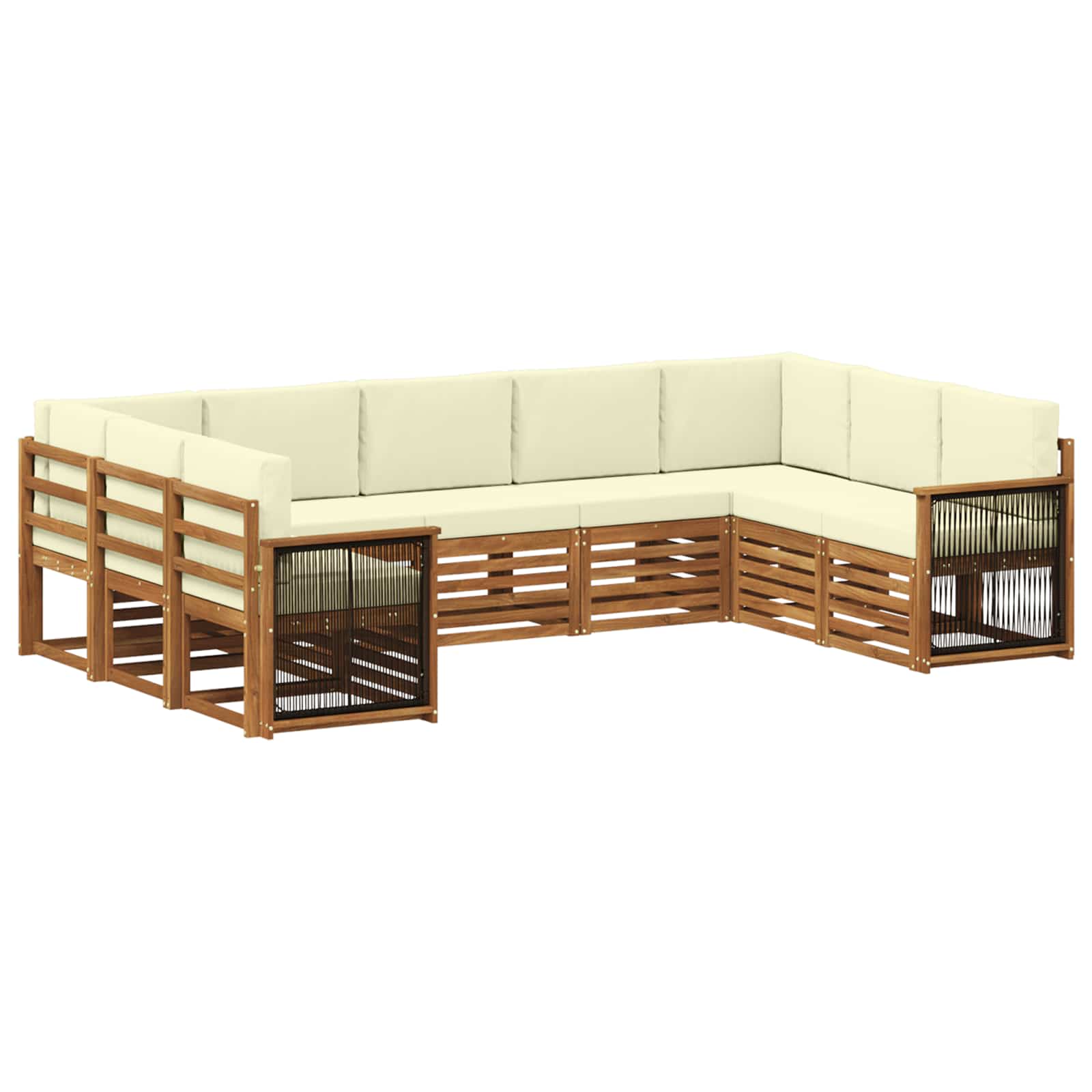 vidaXL Sofa-Sets 9 pcs Natuurlijk en Crème Massief Acaciahout