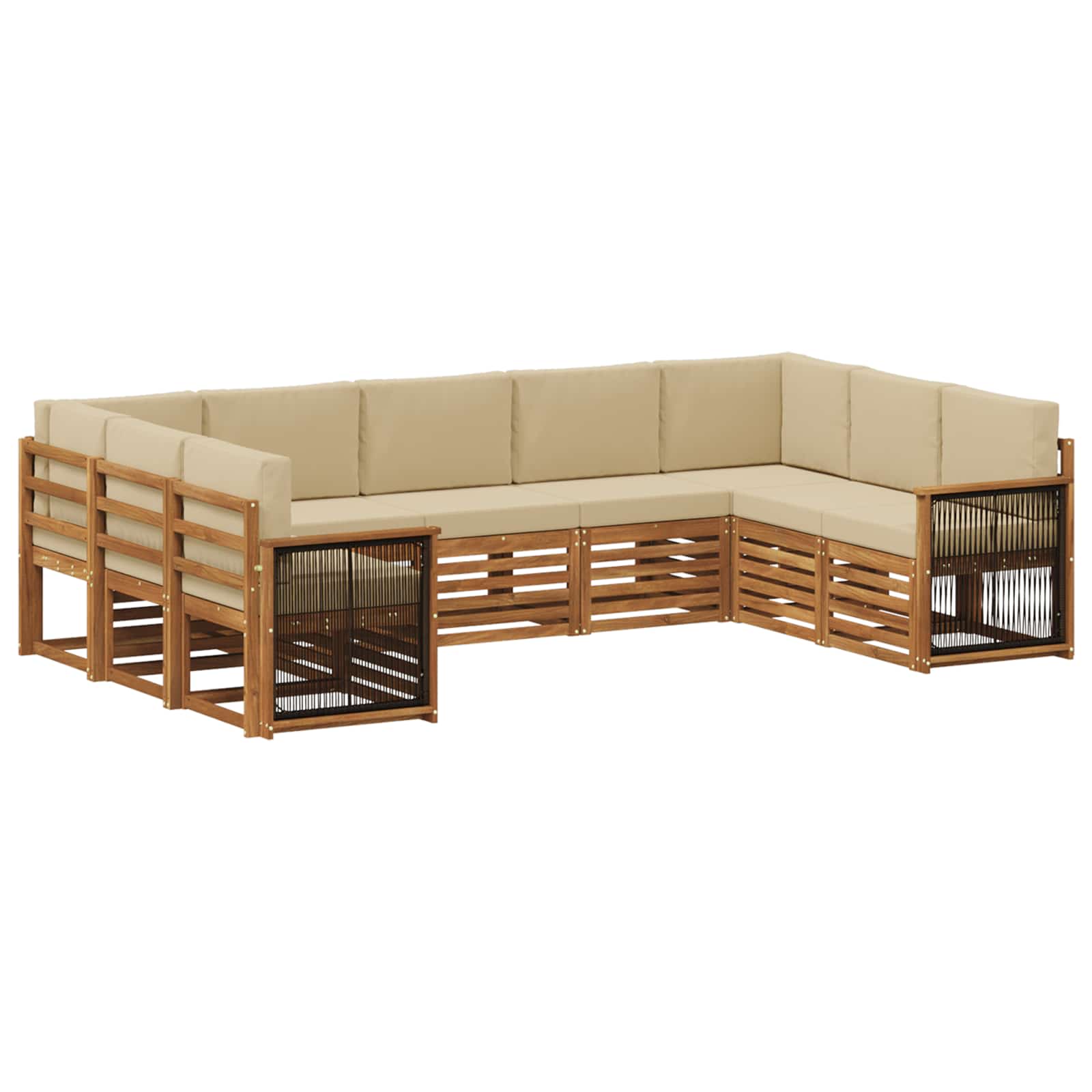 vidaXL Sofa-Sets 9 pcs Natuurlijk en Crème Massief Acaciahout