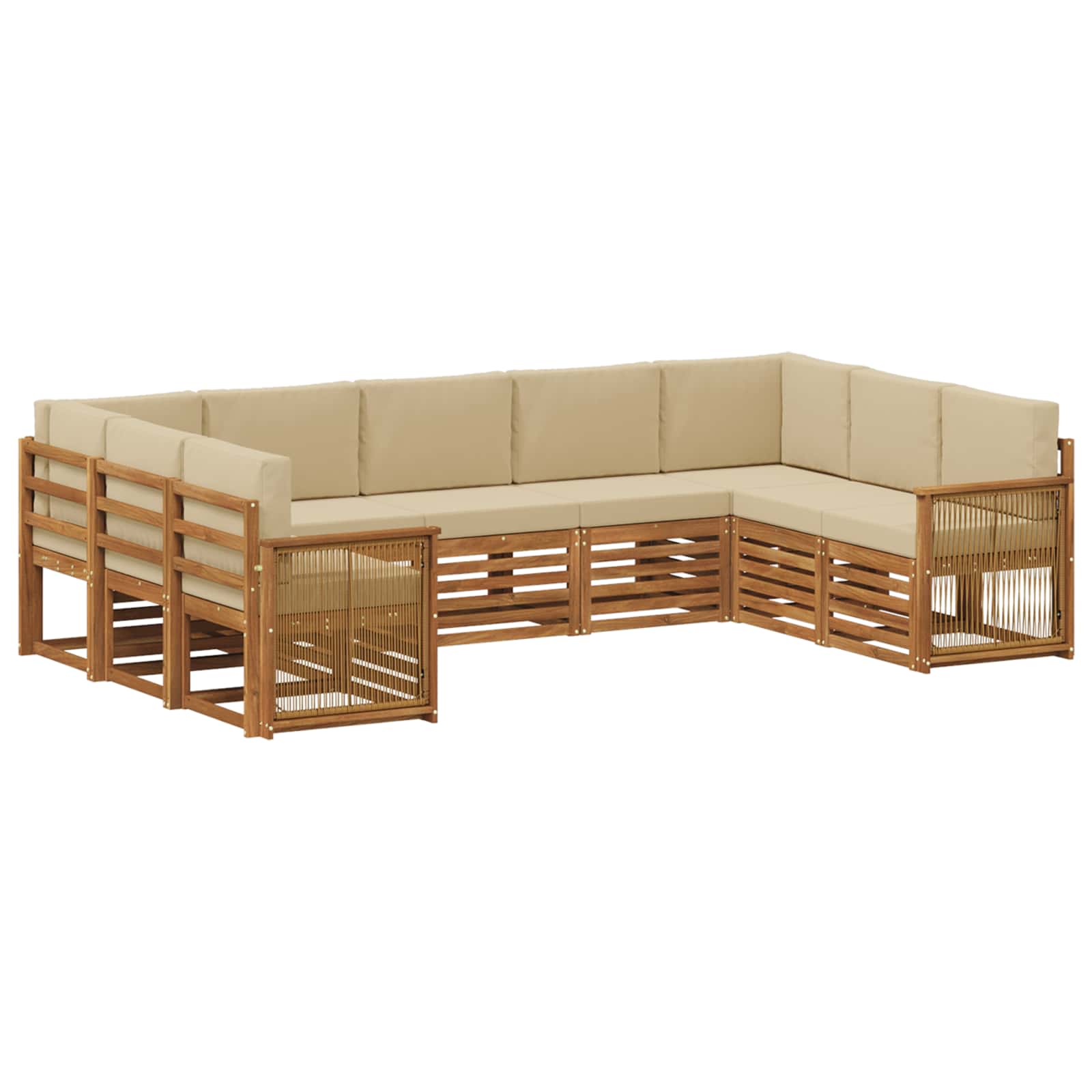 vidaXL Sofa-Sets 9 pcs Natuurlijk en Crème Massief Acaciahout