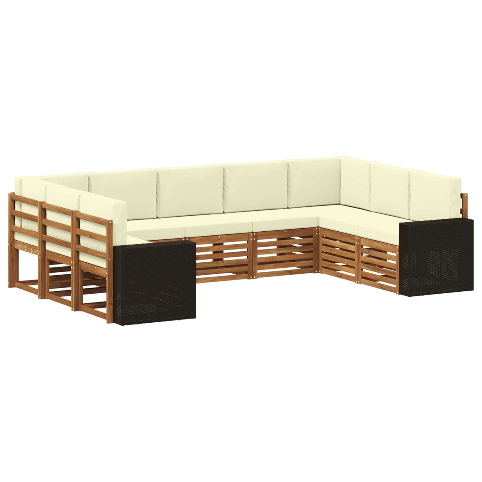 vidaXL Sofa-Sets 9 pcs Natuurlijk en Crème Massief Acaciahout