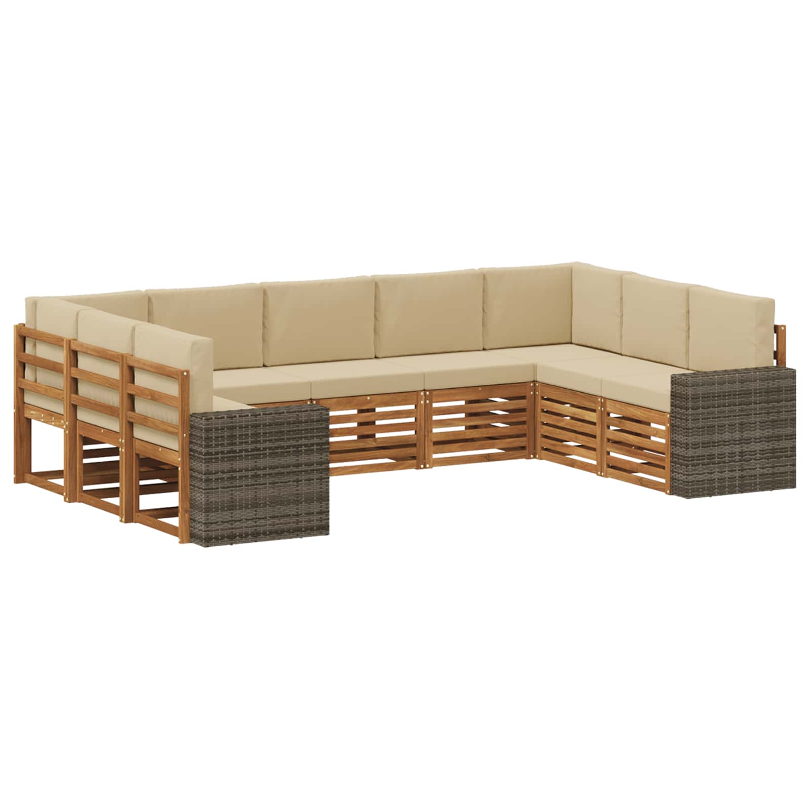 vidaXL Sofa-Sets 9 pcs Natuurlijk en Crème Massief Acaciahout