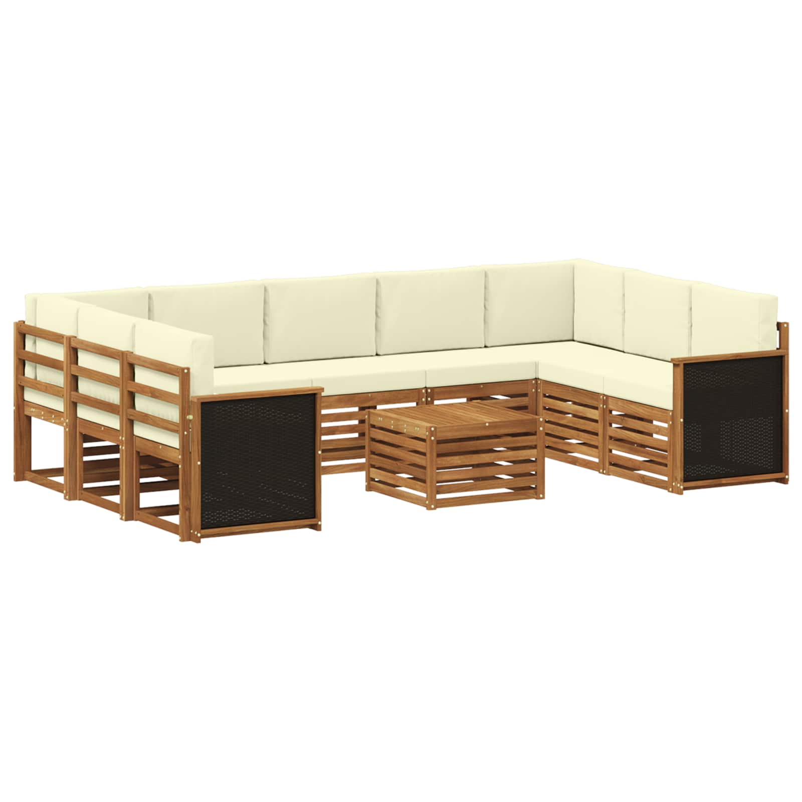 vidaXL Sofa-Sets 10 pcs Natuurlijk en Crème Massief Acaciahout