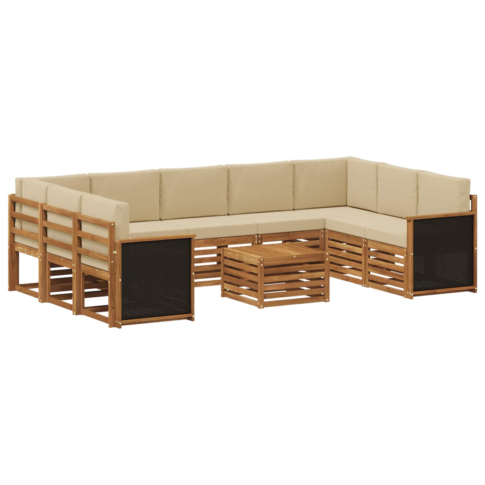 vidaXL Sofa-Sets 10 pcs Natuurlijk en Crème Massief Acaciahout