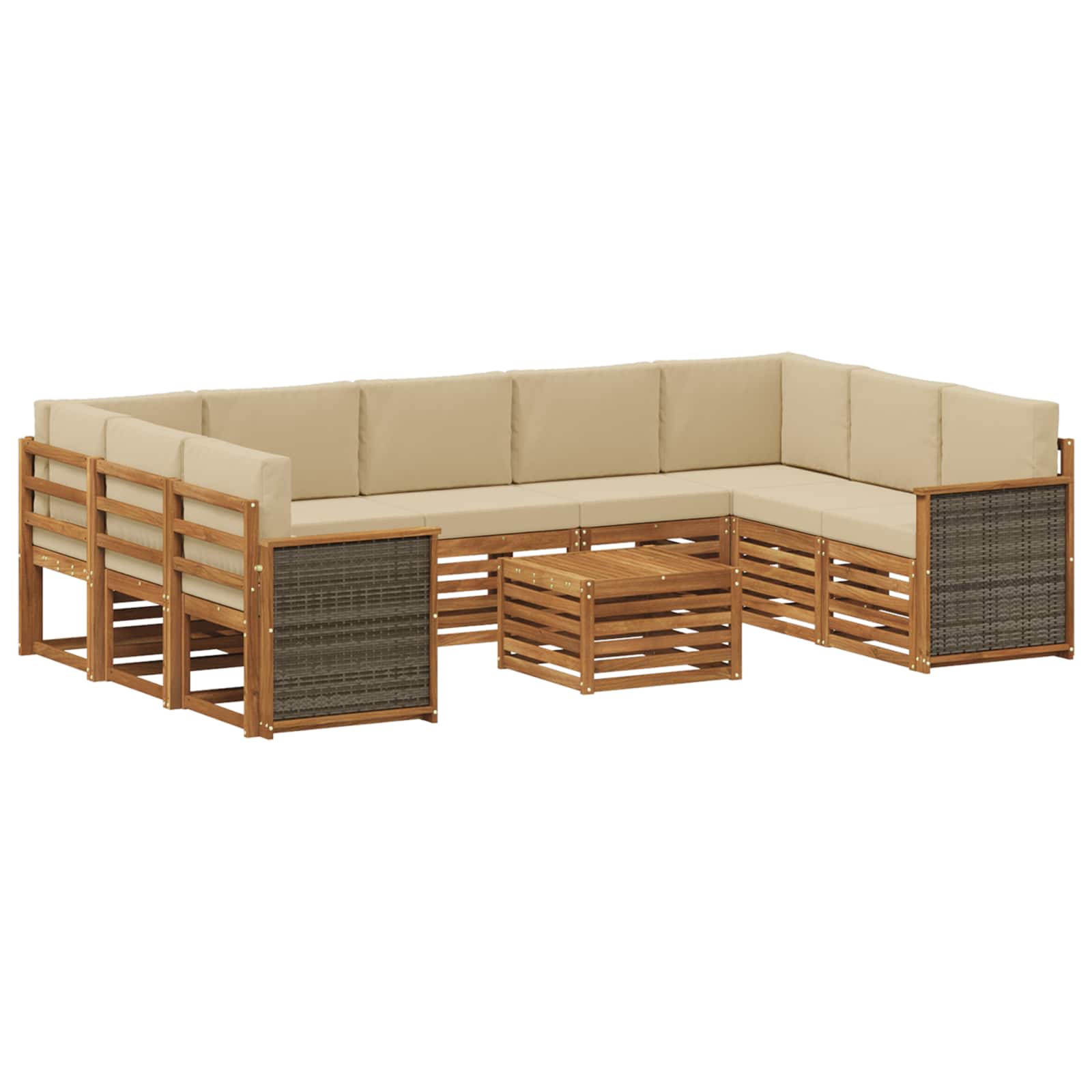 vidaXL Sofa-Sets 10 pcs Natuurlijk en Crème Massief Acaciahout