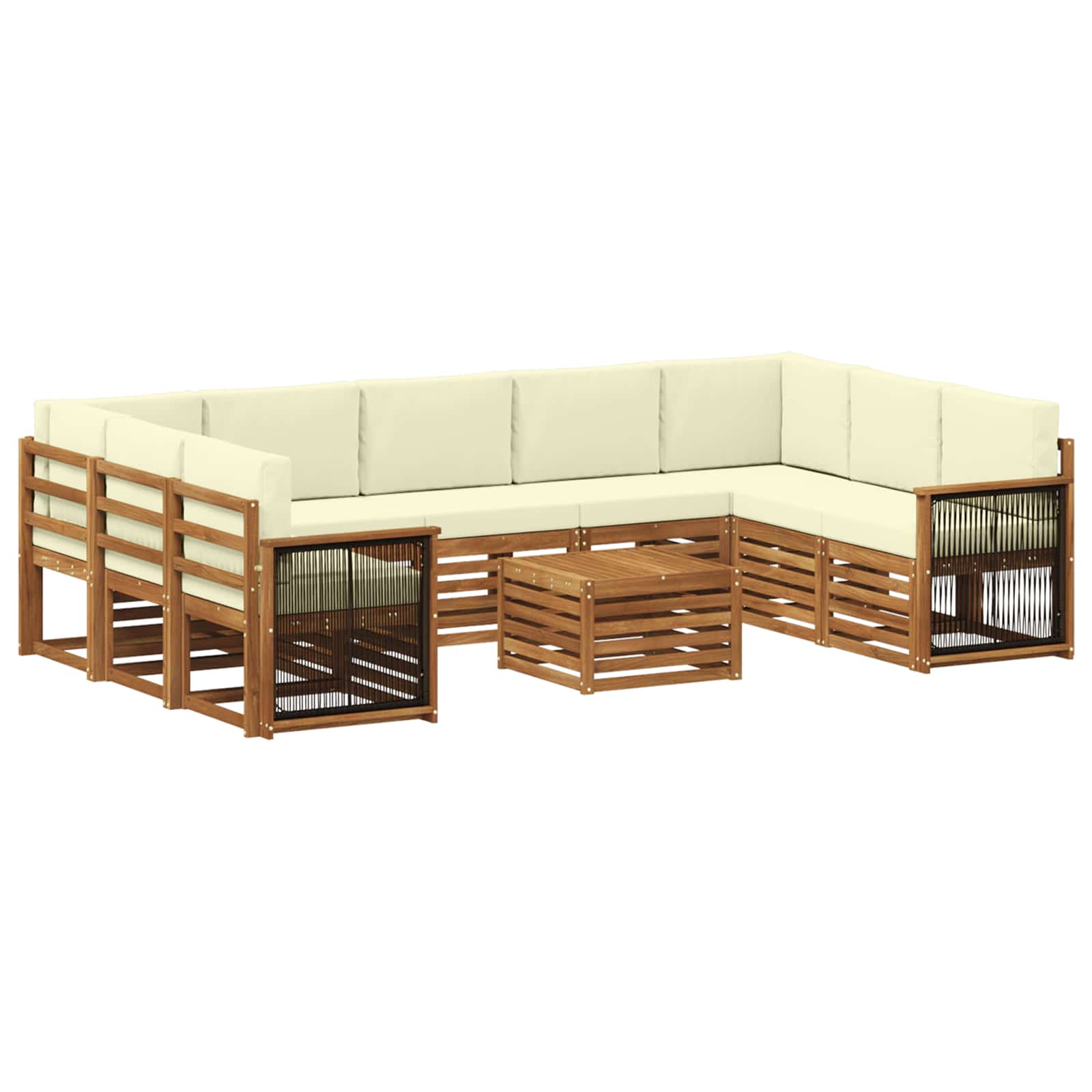 vidaXL Sofa-Sets 10 pcs Natuurlijk en Crème Massief Acaciahout