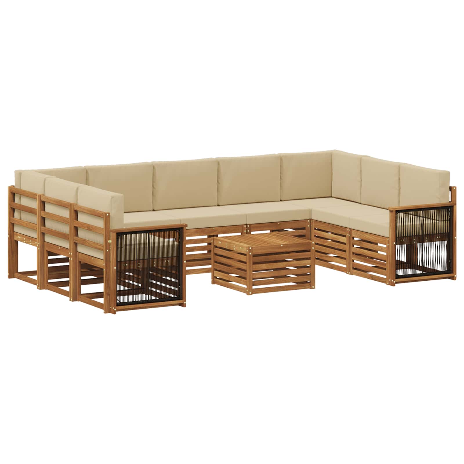 vidaXL Sofa-Sets 10 pcs Natuurlijk en Crème Massief Acaciahout