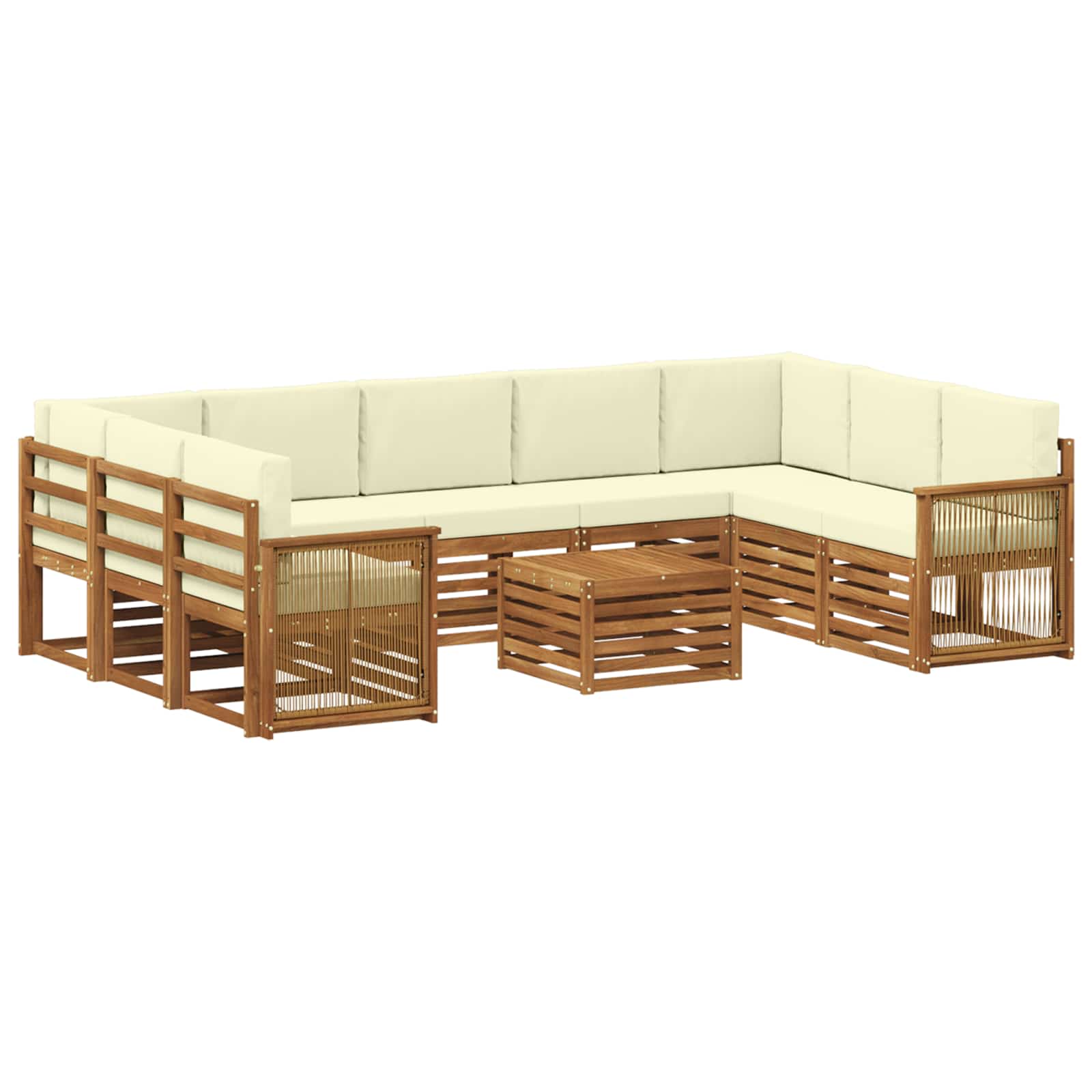 vidaXL Sofa-Sets 10 pcs Natuurlijk en Crème Massief Acaciahout