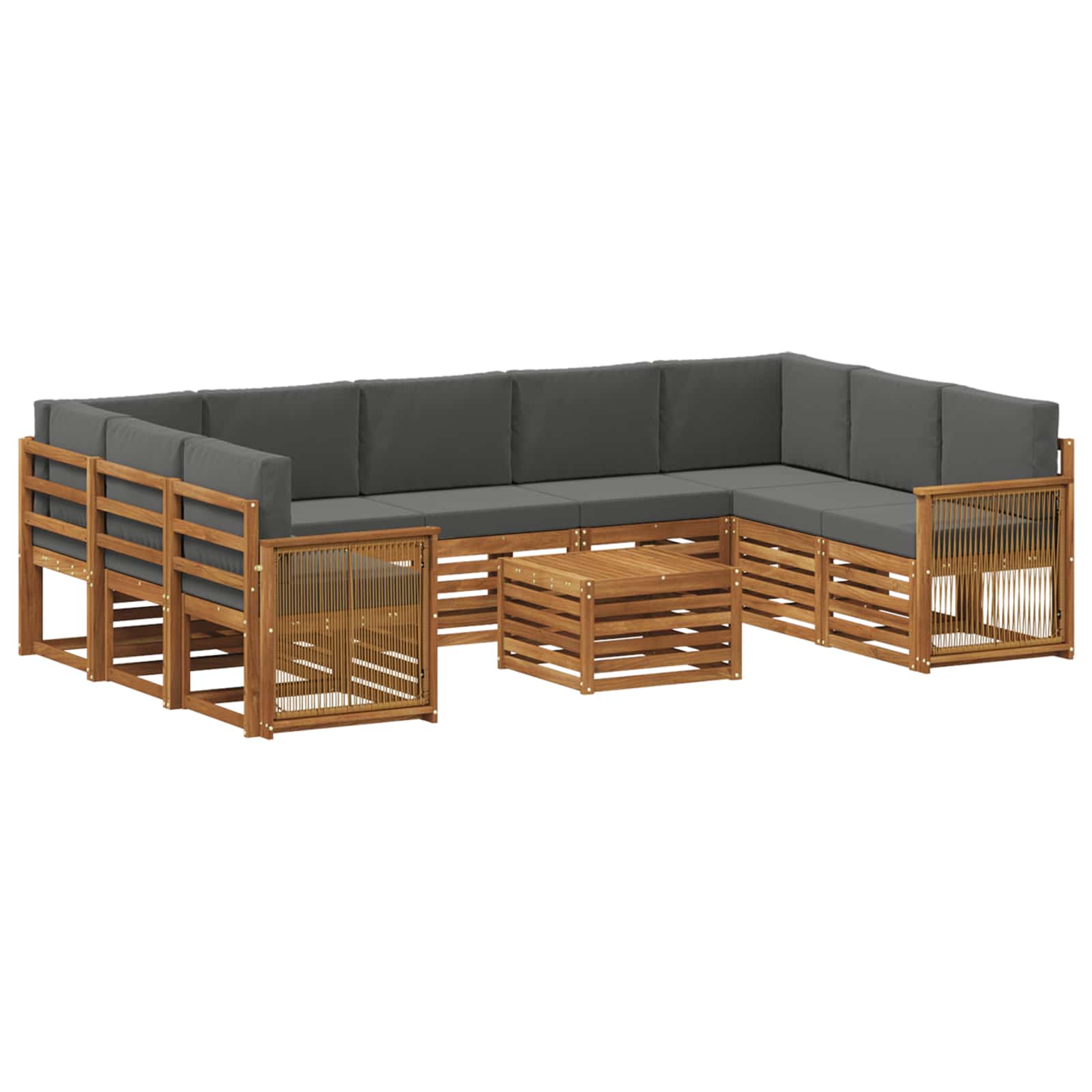vidaXL Sofa-Sets 10 pcs Natuurlijk en Crème Massief Acaciahout